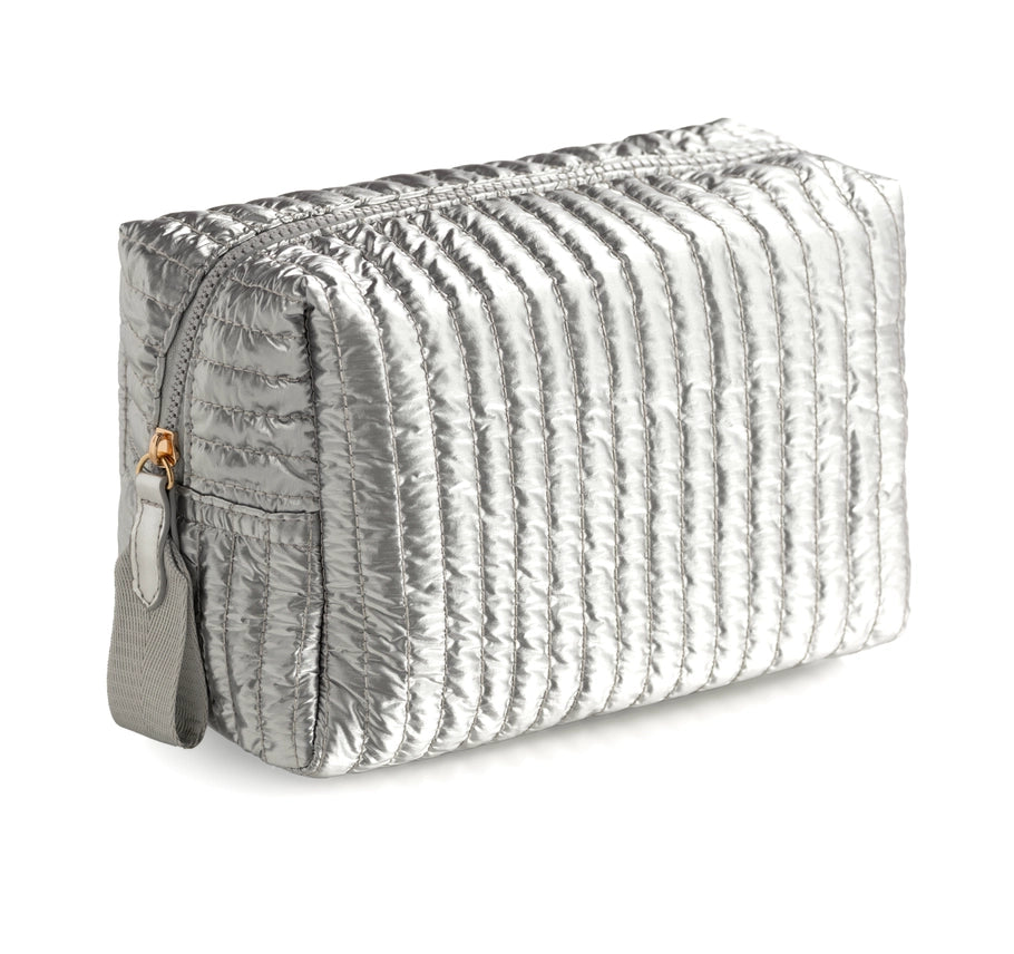 Large Square Silver Puffer Toiletry Bag – pompomz