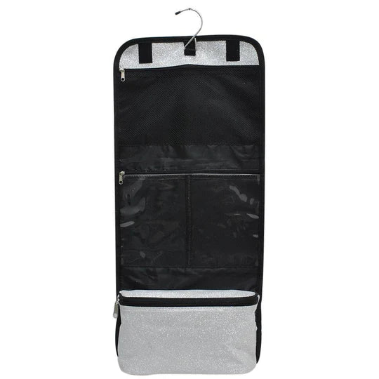 foldable travel toiletry bag Silver Glitter Traveling Jewelry Toiletry Bag – pompomz