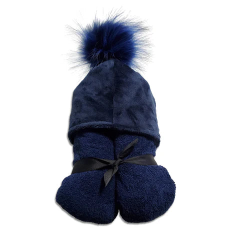 Navy Pompom Hooded Towel