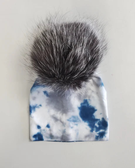 Cobalt Grey Tiedye Pompom Cotton Hat