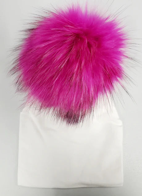 White and Hot Pink Pompom Cotton Hat