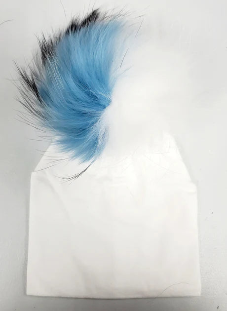 White and Cobalt Blue Pompom Cotton Hat