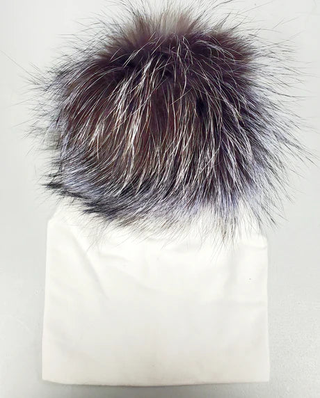 White and Frosted Charcoal Pompom Cotton Hat