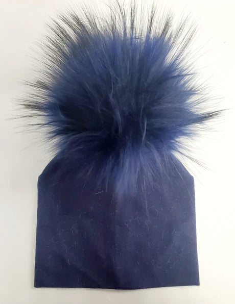 Navy Pompom Cotton Hat