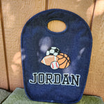 Beaded Sports Denim Keyhole Bag