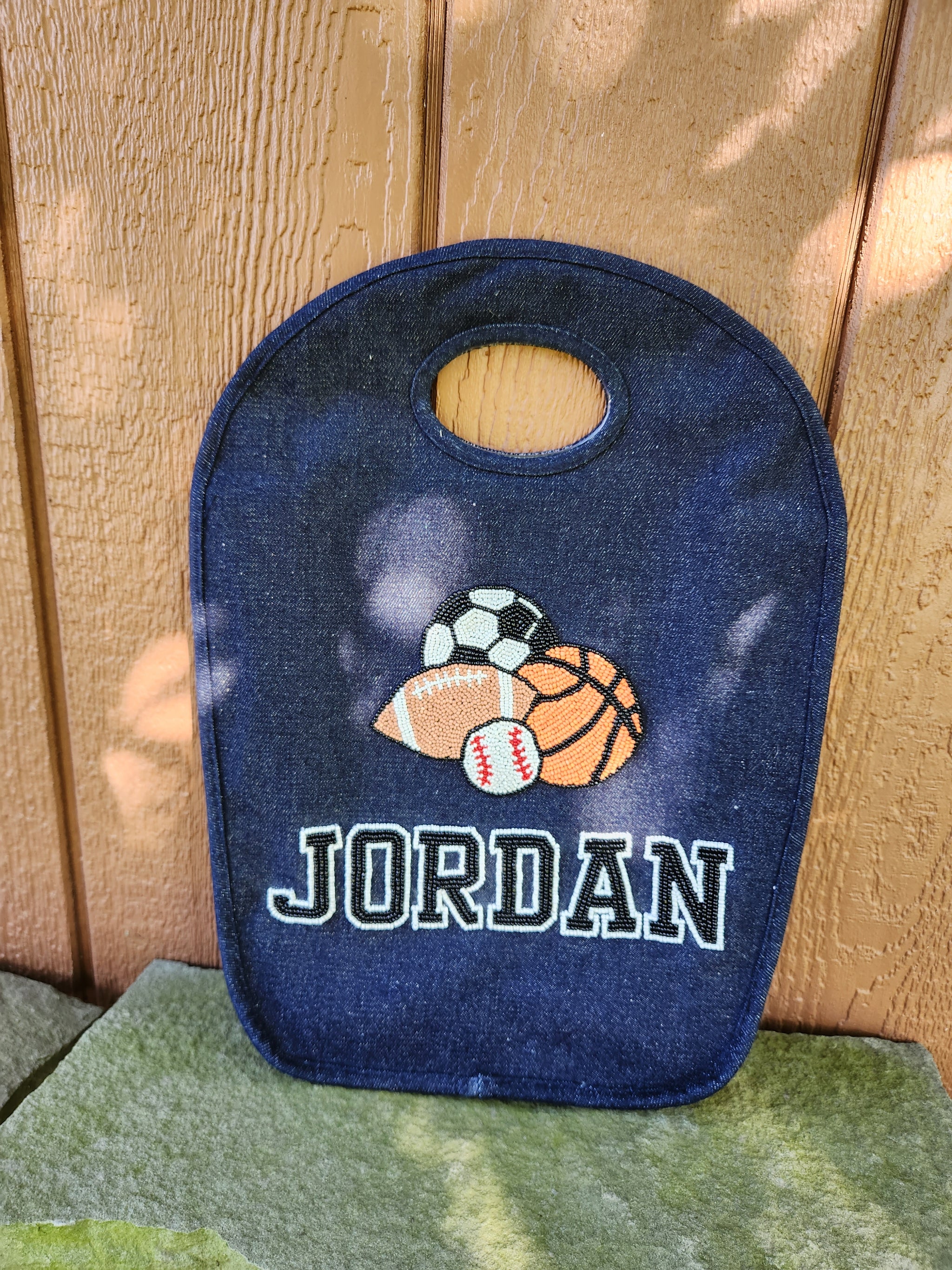 Beaded Sports Denim Keyhole Bag