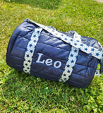 Navy Puffer Duffel Bag With Blue Star Straps