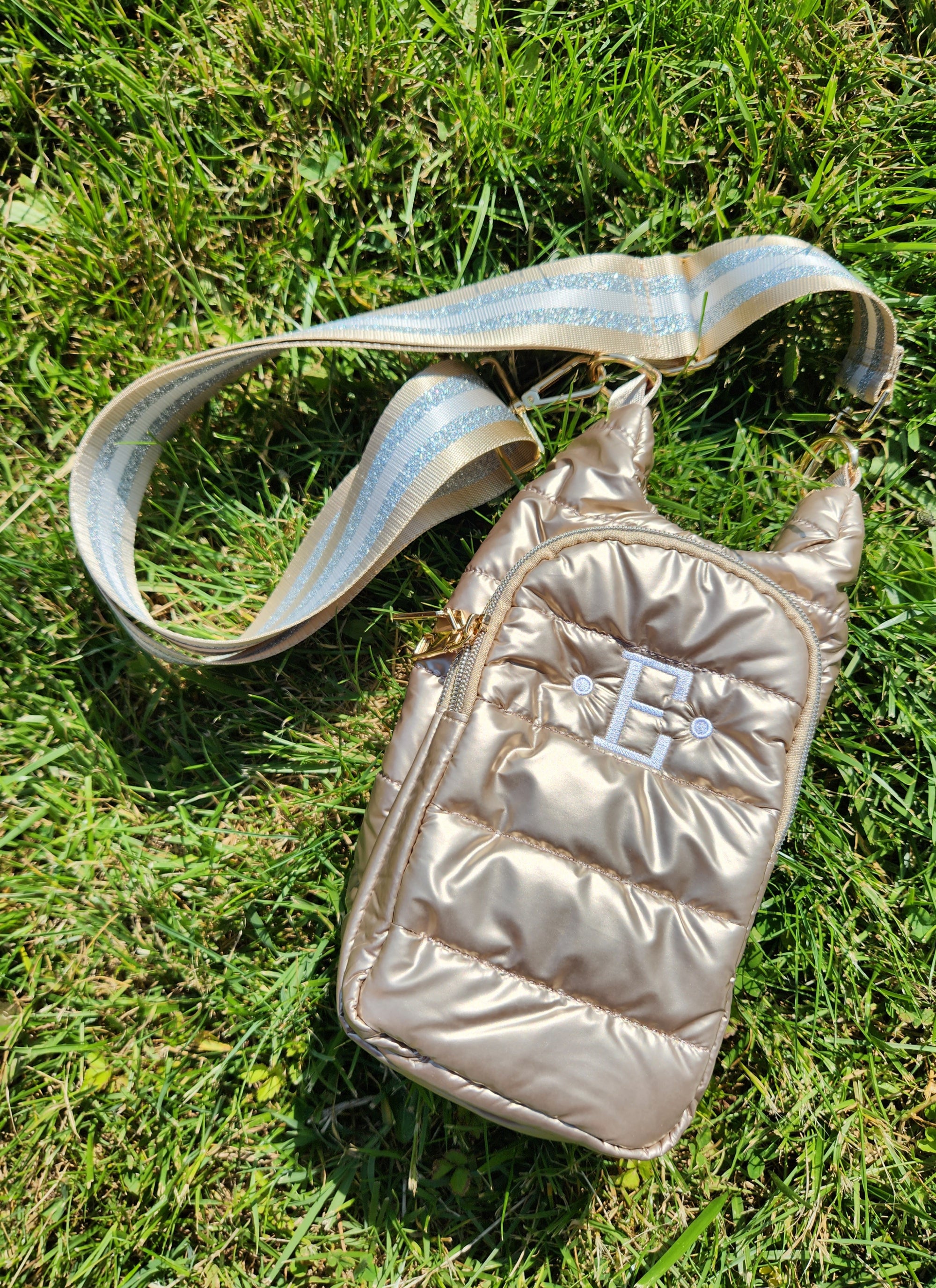 Gold Metallic Water Bottle Crossbody Bag