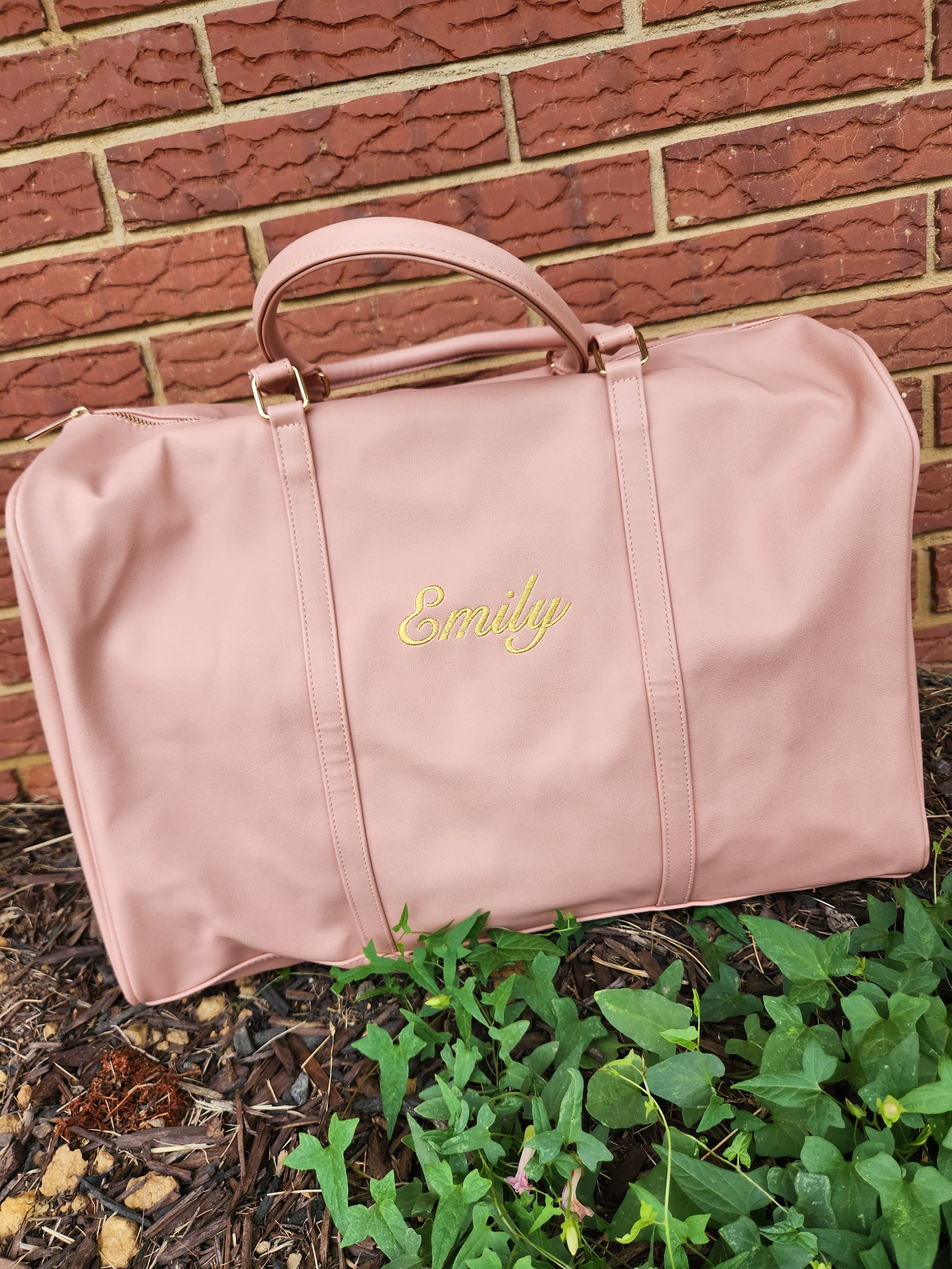 Light Pink Faux Leather Weekender Travel Bag