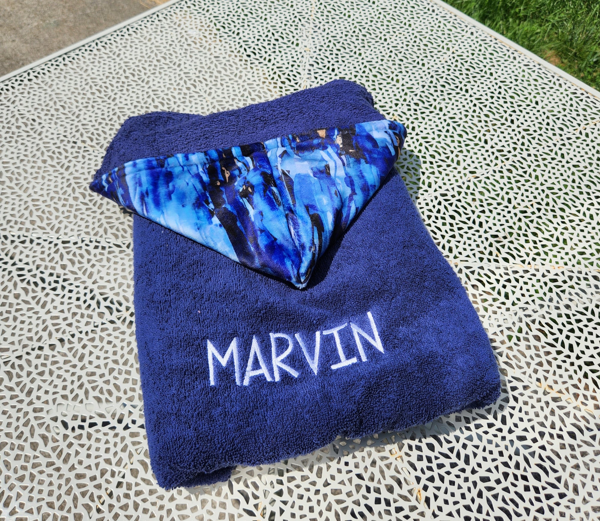 Navy Abstract Hooded Towel