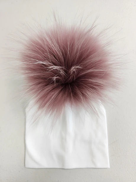 White Mauve Woodrose Pompom Cotton Hat