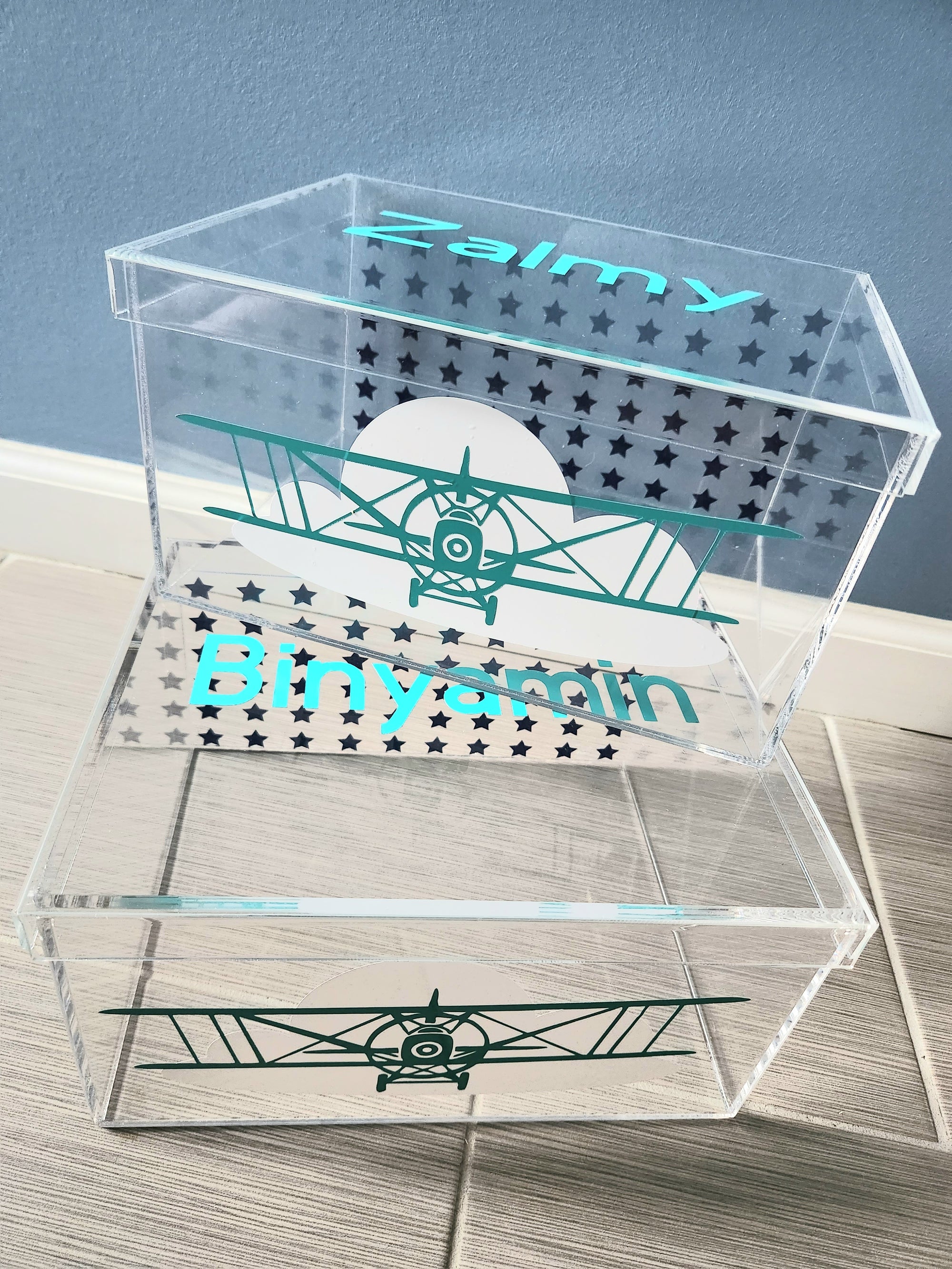 Airplane and Stars Lucite Box