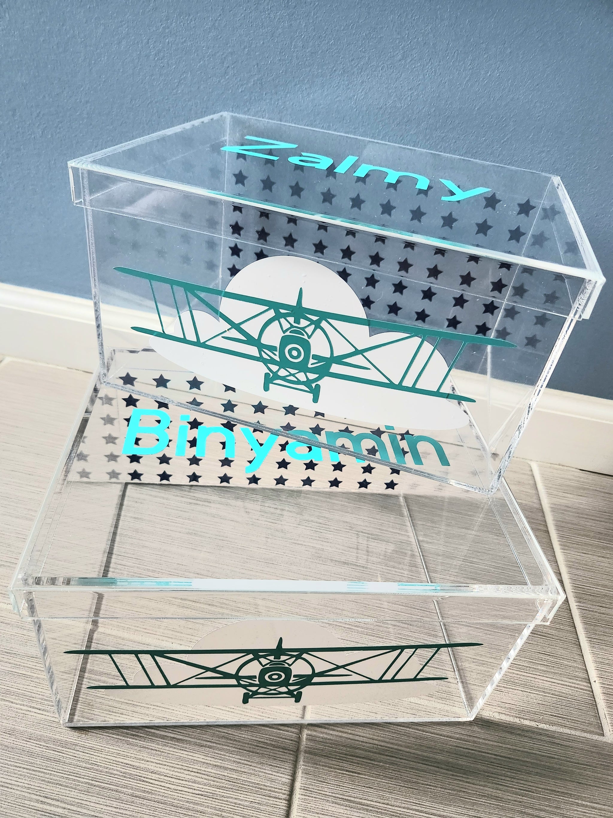 Airplane and Stars Lucite Box