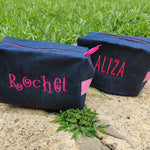 Denim and Hot Pink Stripe Toiletry Bag