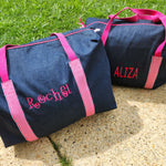 Denim and Hot Pink and White Stripe Duffle