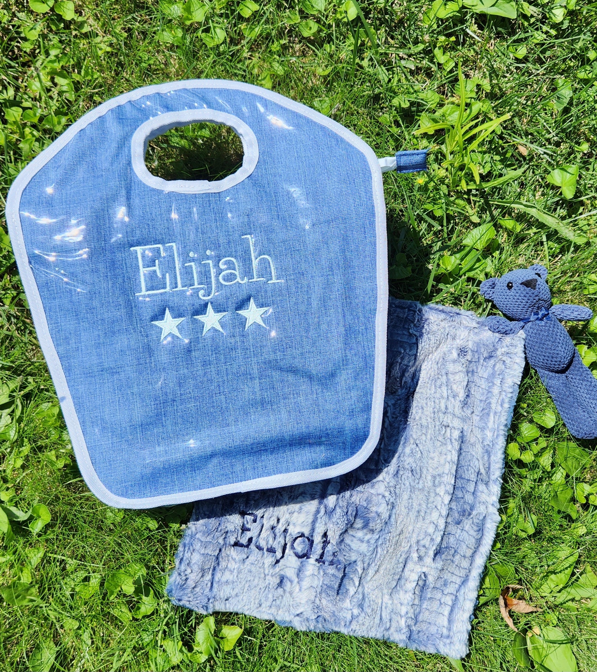 Denim Patent Keyhole Bag