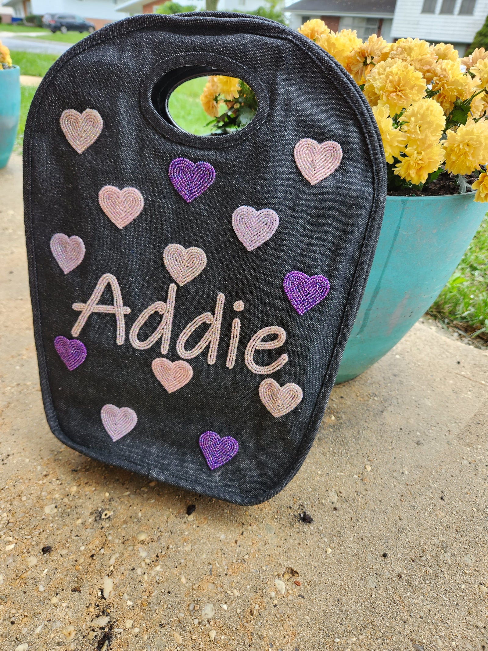 Multi Color Hearts Denim Keyhole Bag