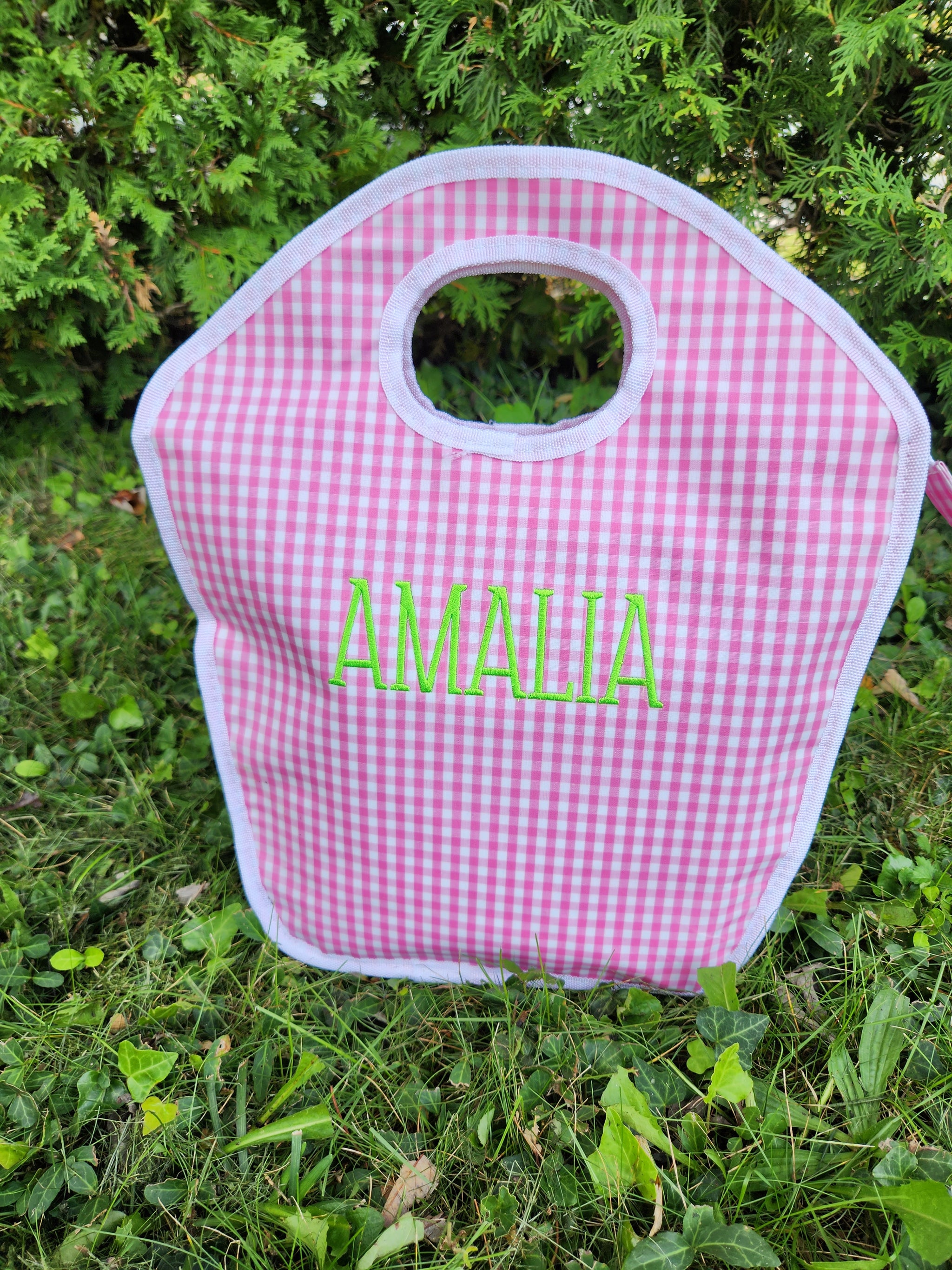 Hot Pink Gingham Vinyl Keyhole Bag