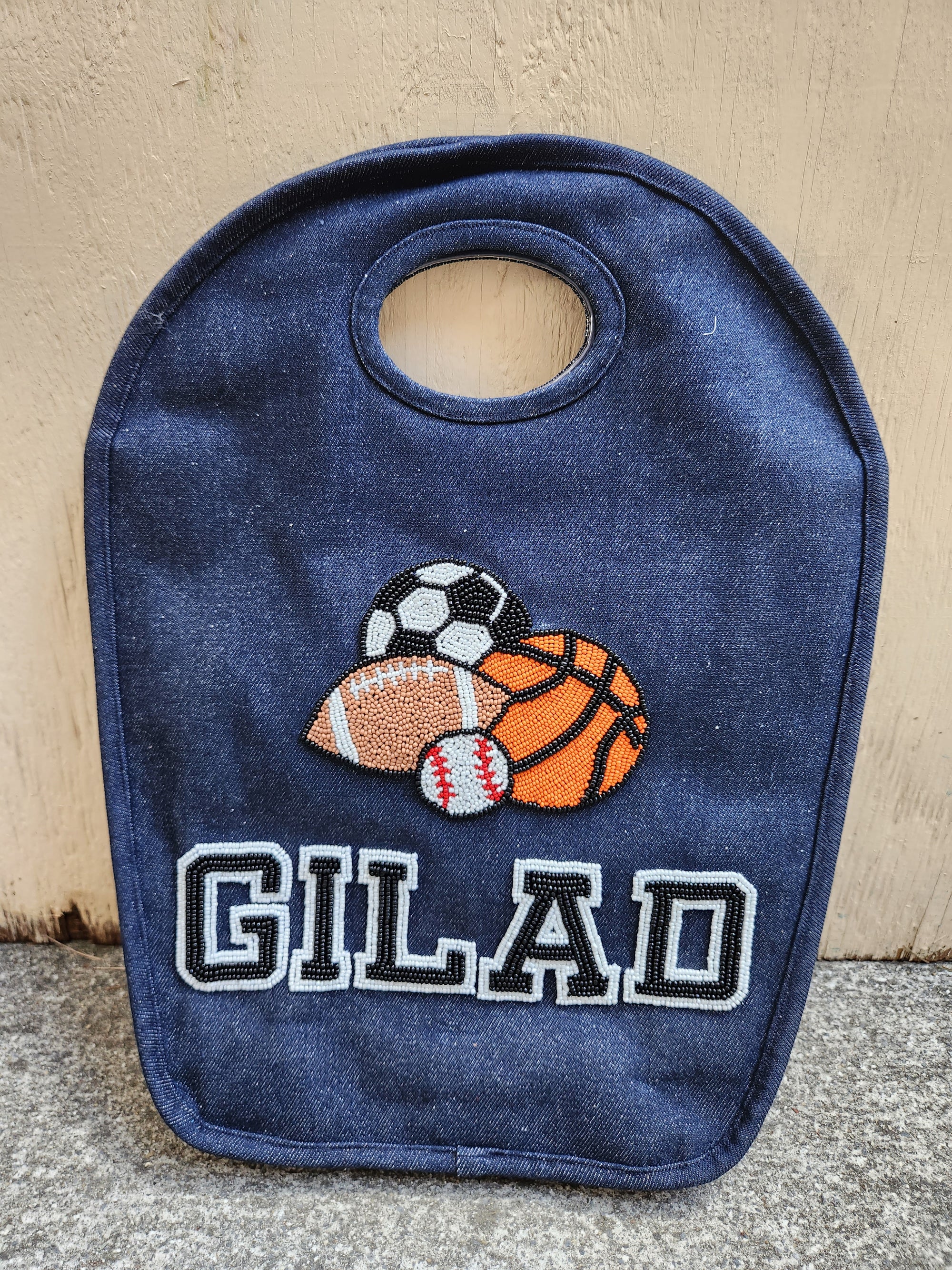 Beaded Sports Denim Keyhole Bag