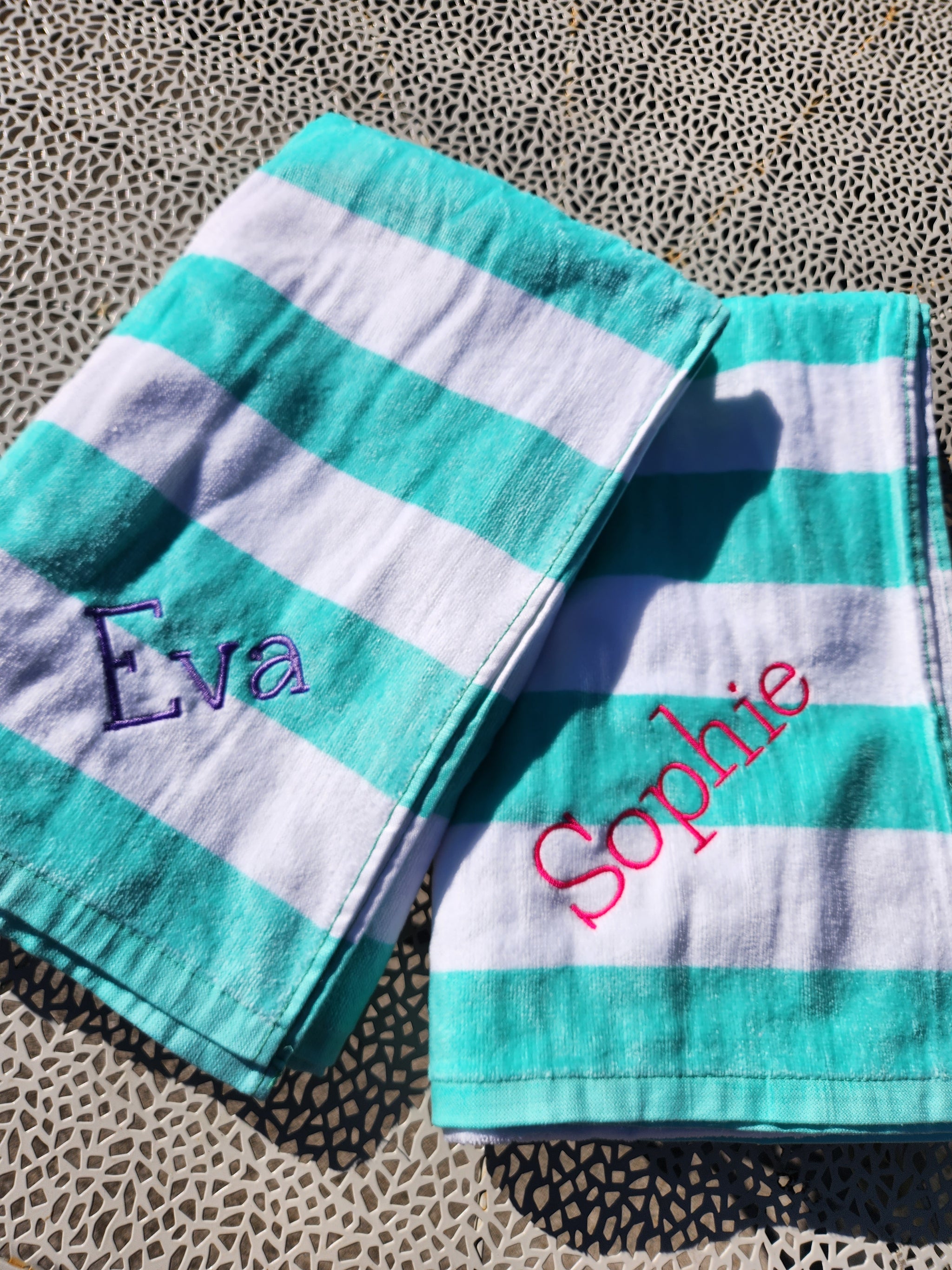 Teal and White Cabana beach adult/kids towel