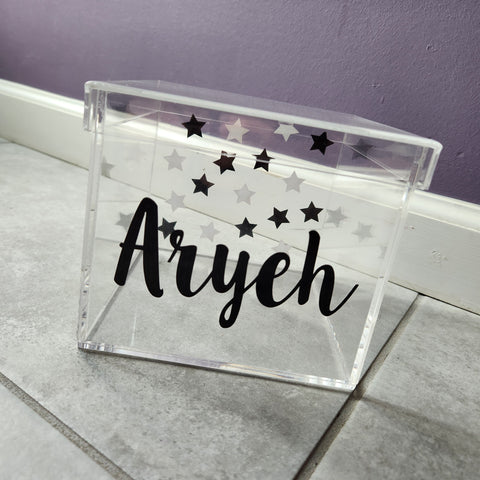 Name and Tiny Stars Lucite Box