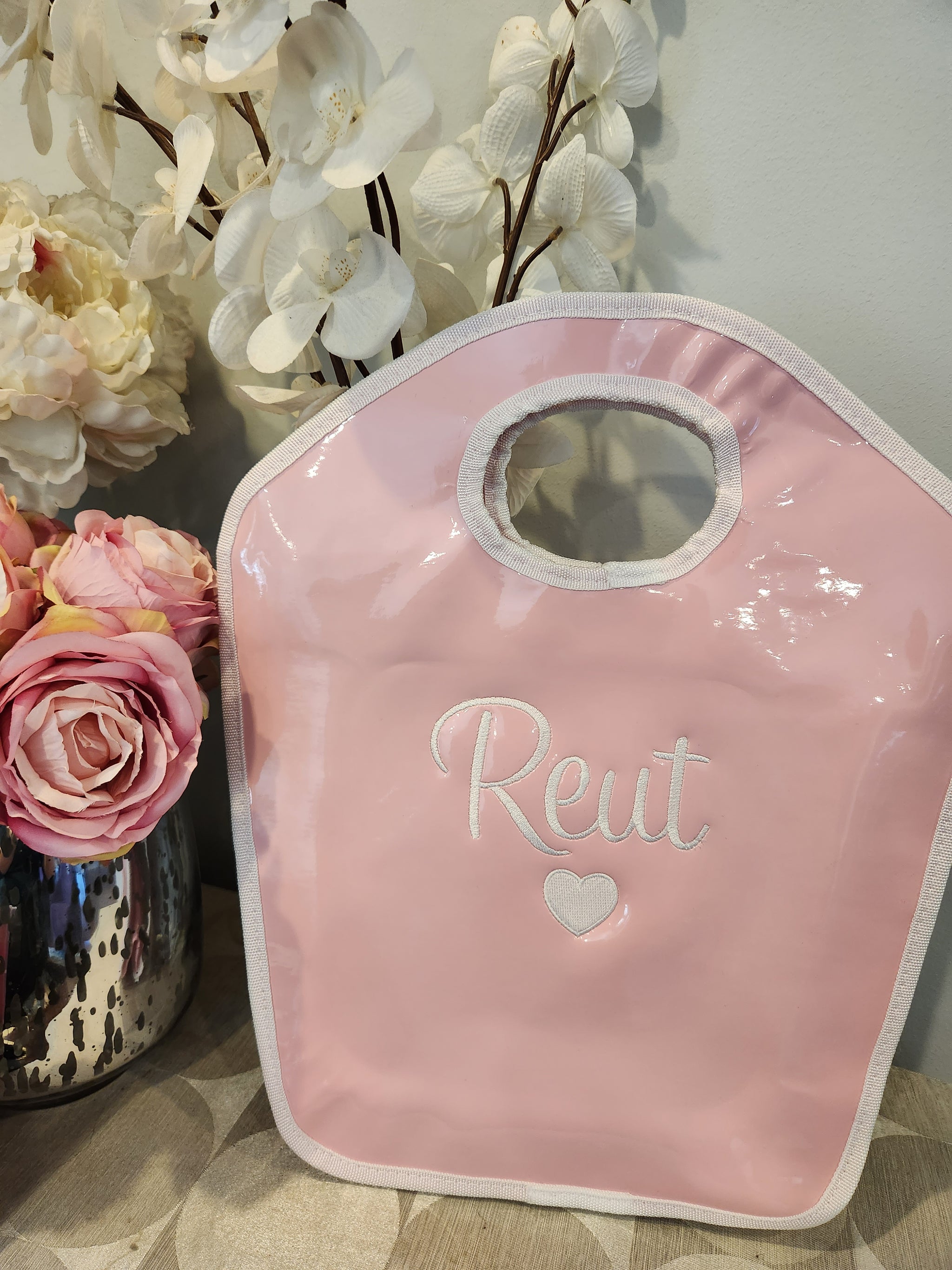 Powder Pink and White Vinyl Keyhole Bag