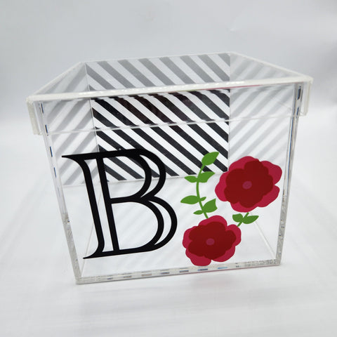 Rosey Stripes Inital Lucite Box