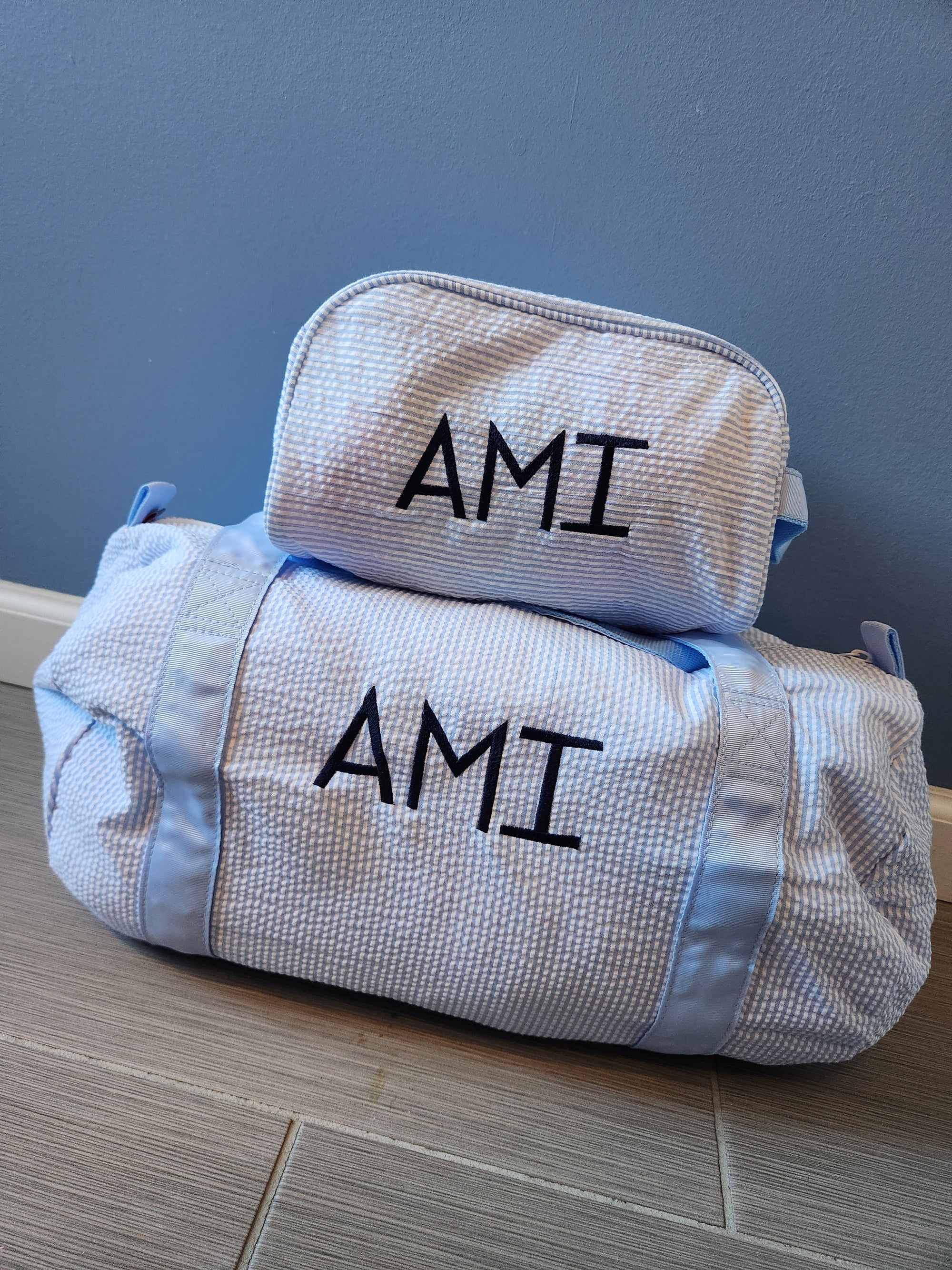 Light Blue Seersucker Toiletry Bag