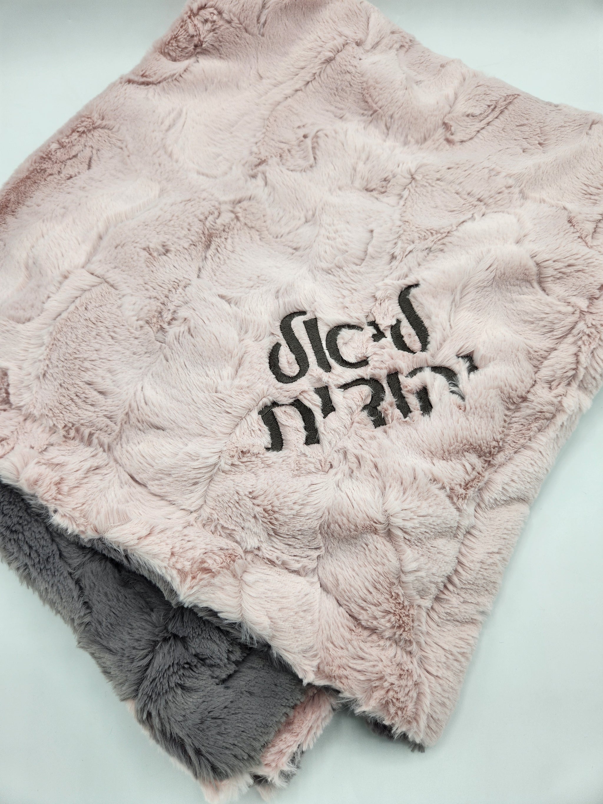 Cozy Blush Pink Gray Girls Minky Blanket