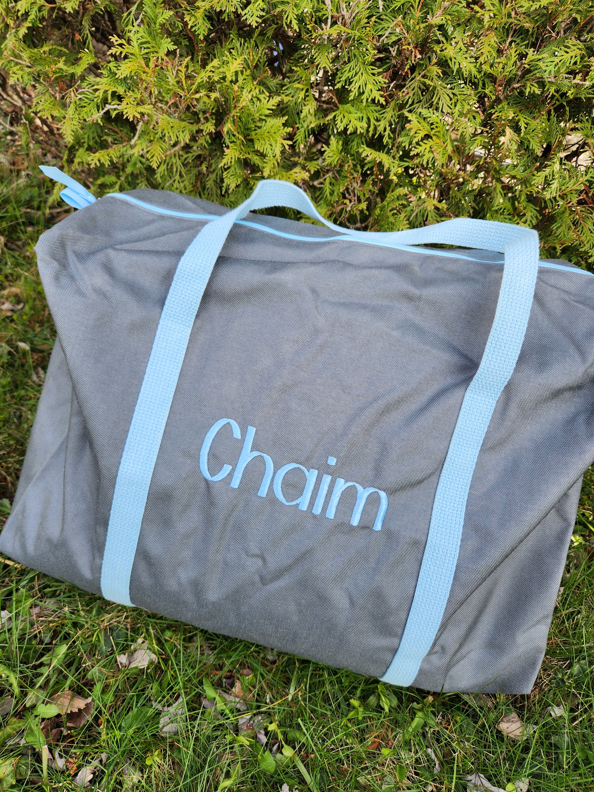 Chaim Gray and Light Blue Duffle