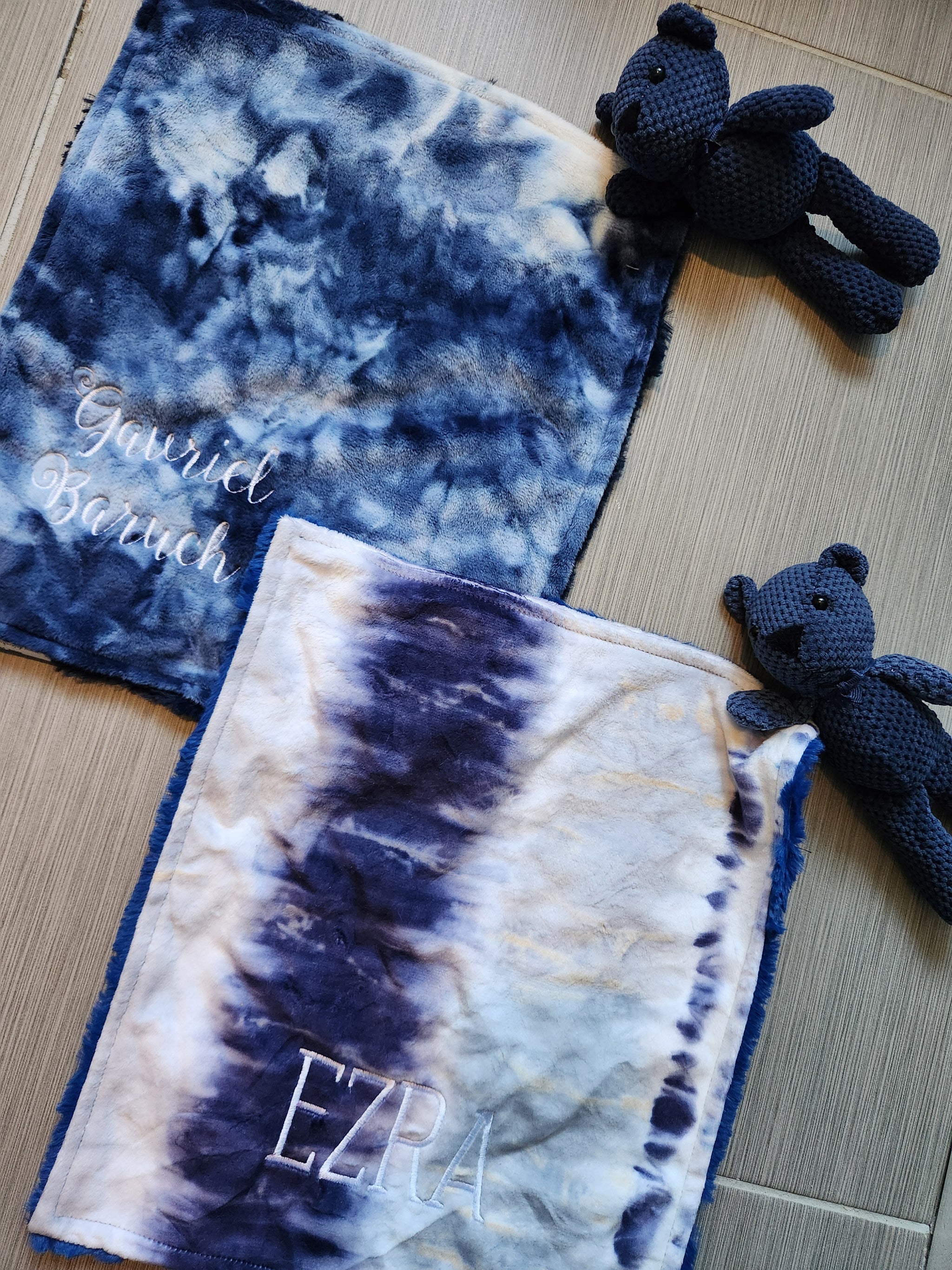 Navy Tie Dye Stripe Boys Lovie With Teddy Bear