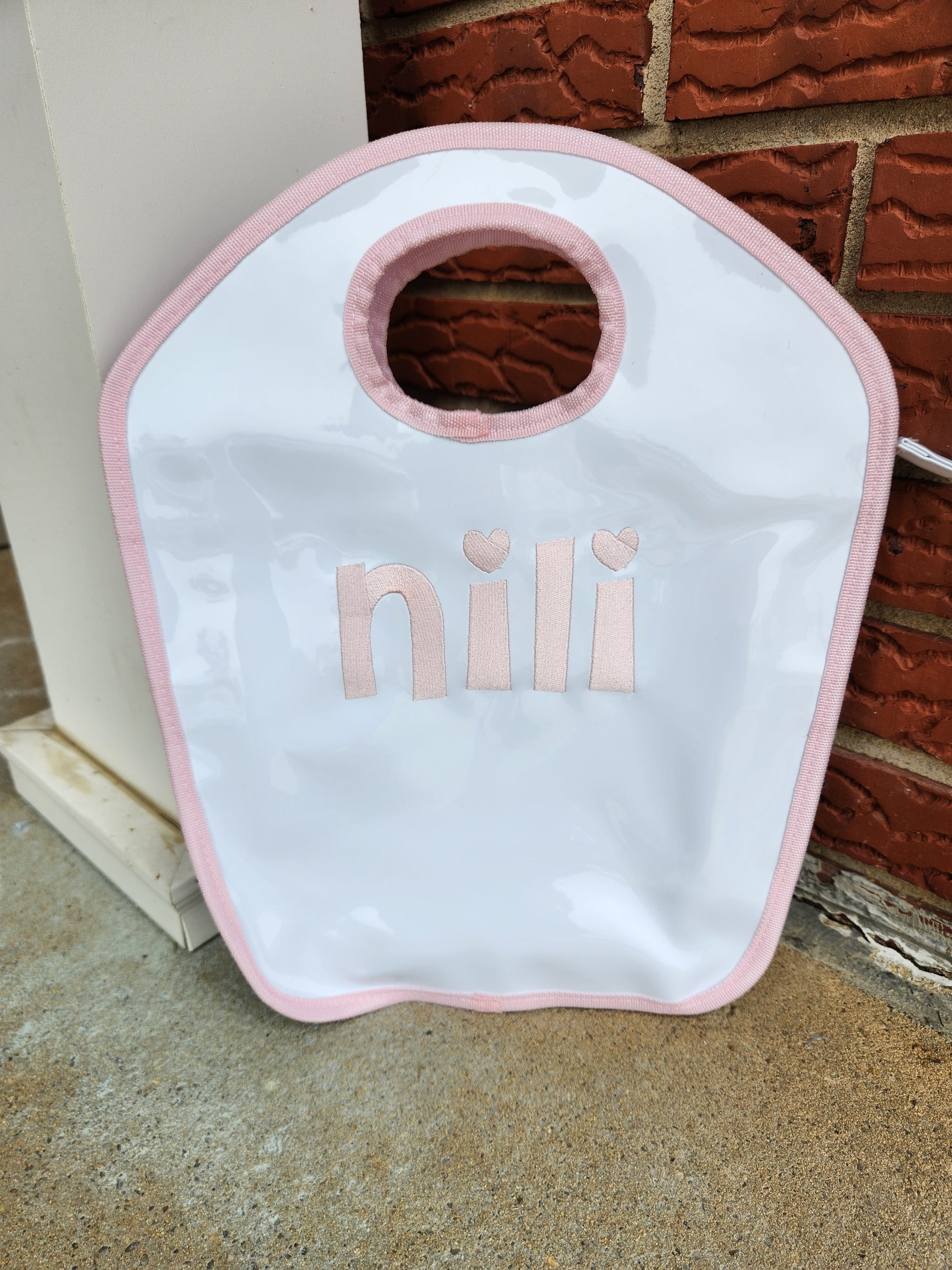 White and Light Pink Vinyl Keyhole Bag