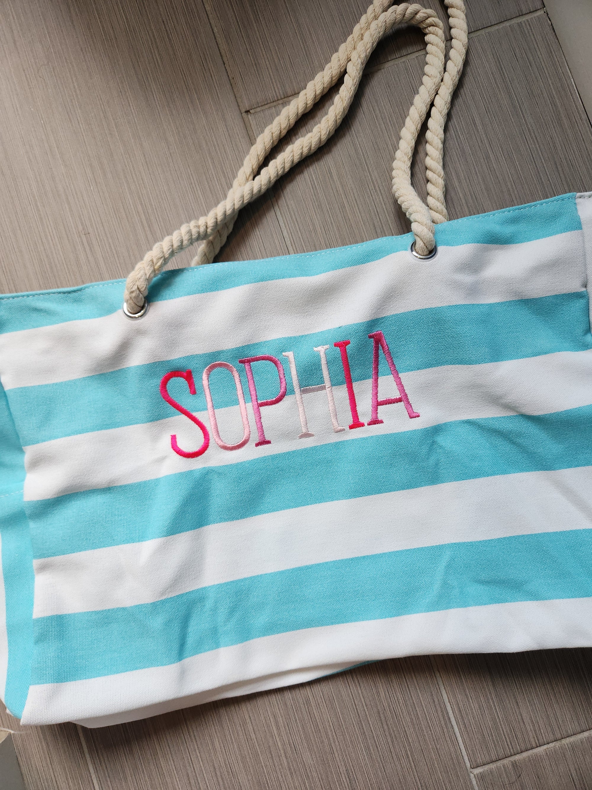 Light Blue and White Beach Bag