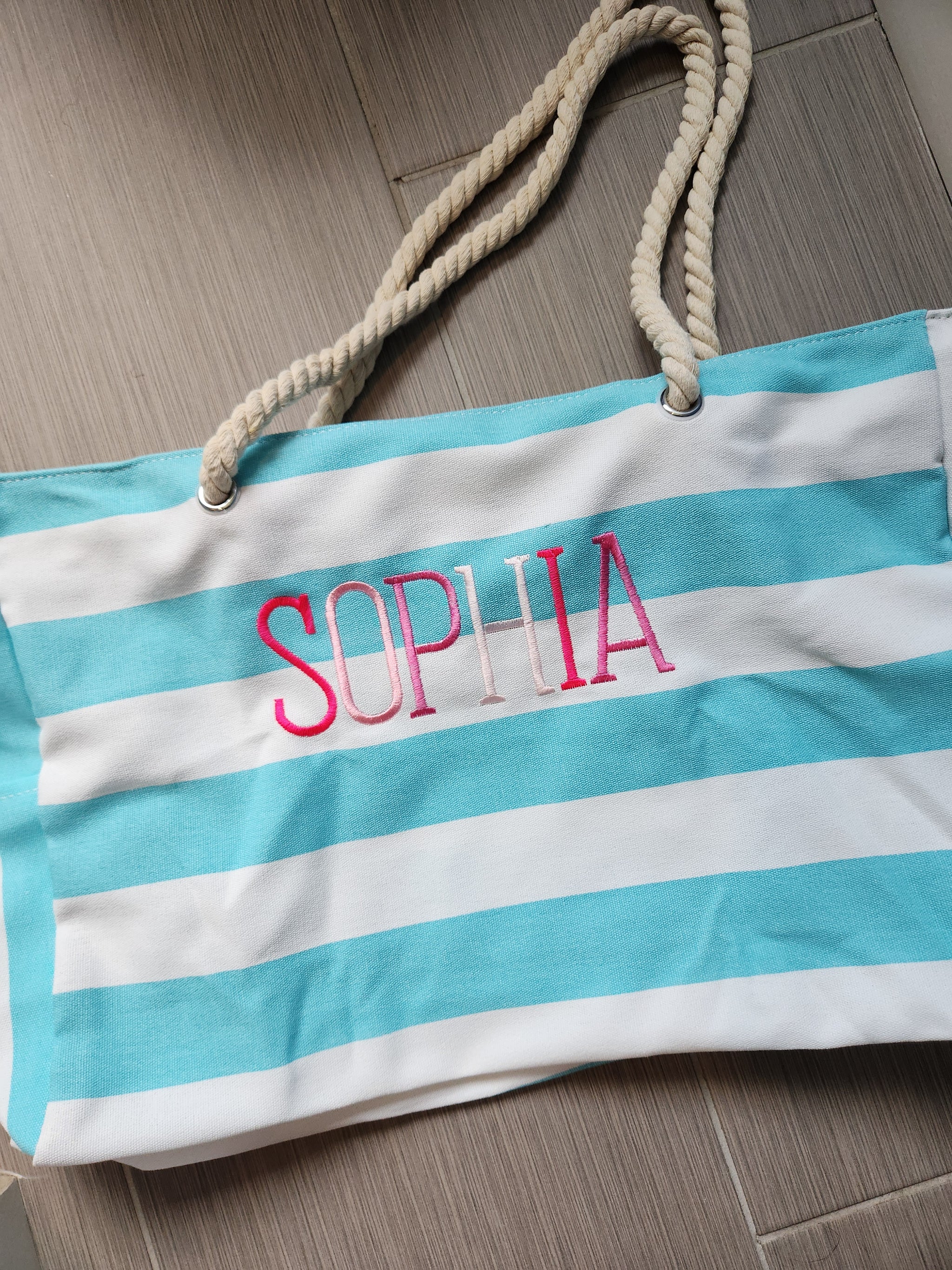 Light Blue and White Beach Bag