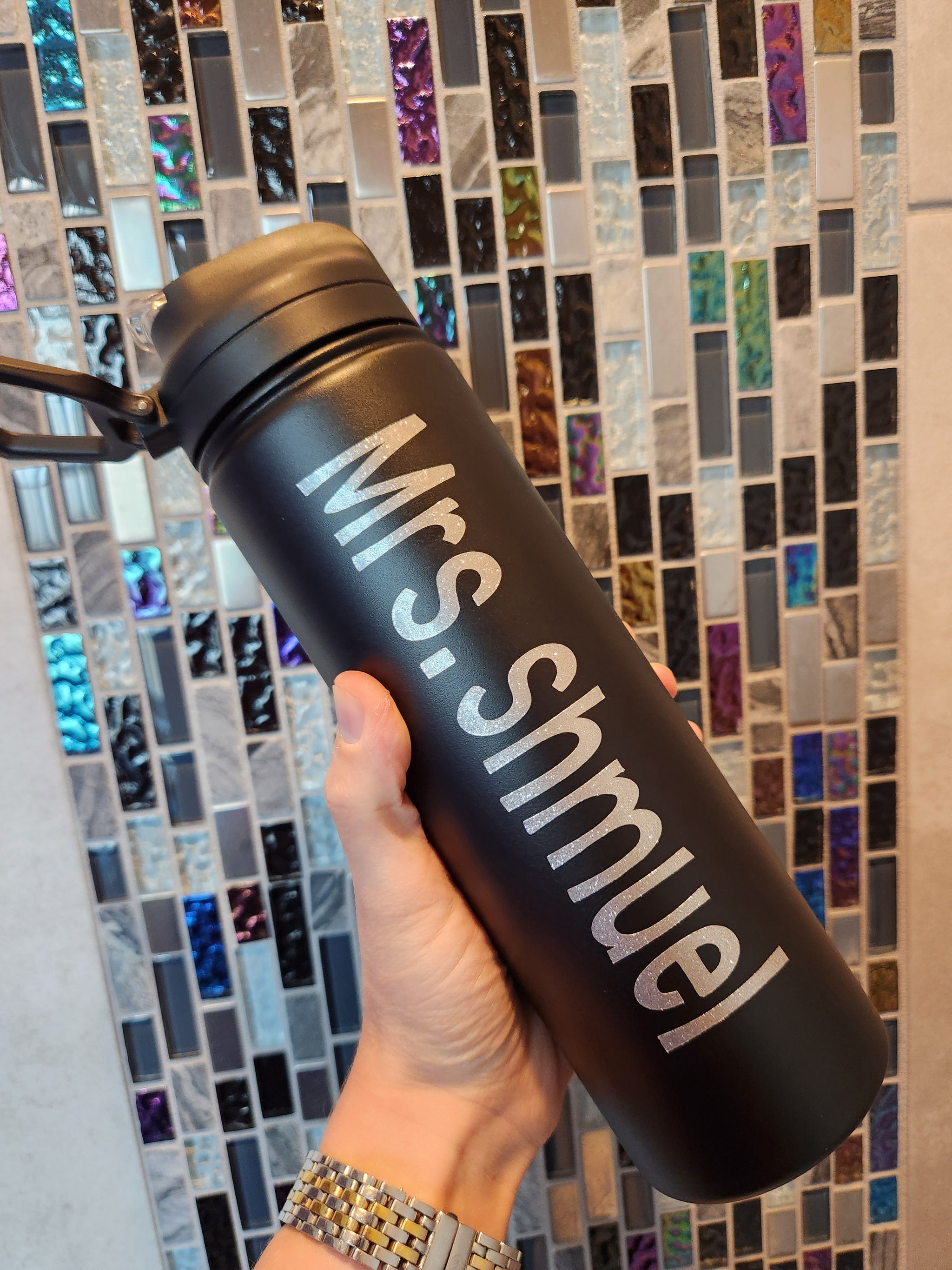 Black Insulated Stainless Steel Water Bottle with Flip-Top Lid