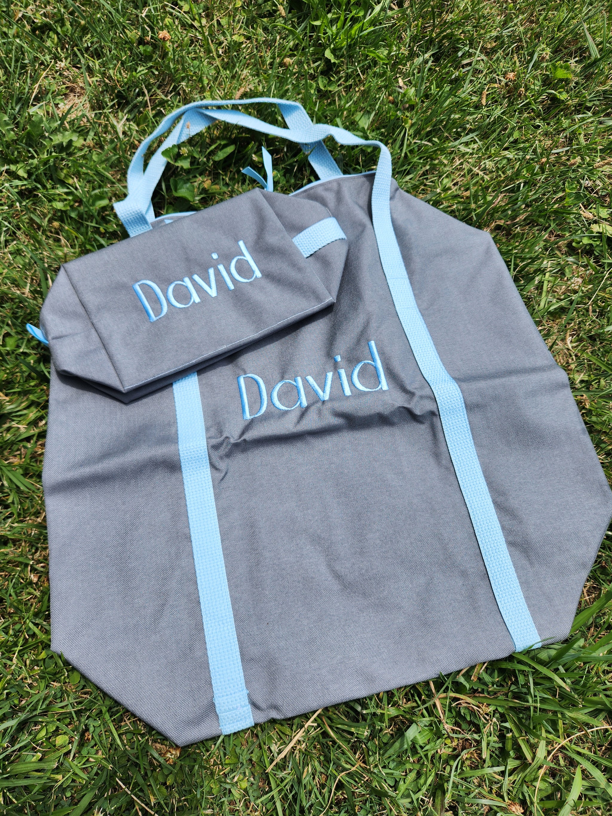 Gray with Light Blue Duffle