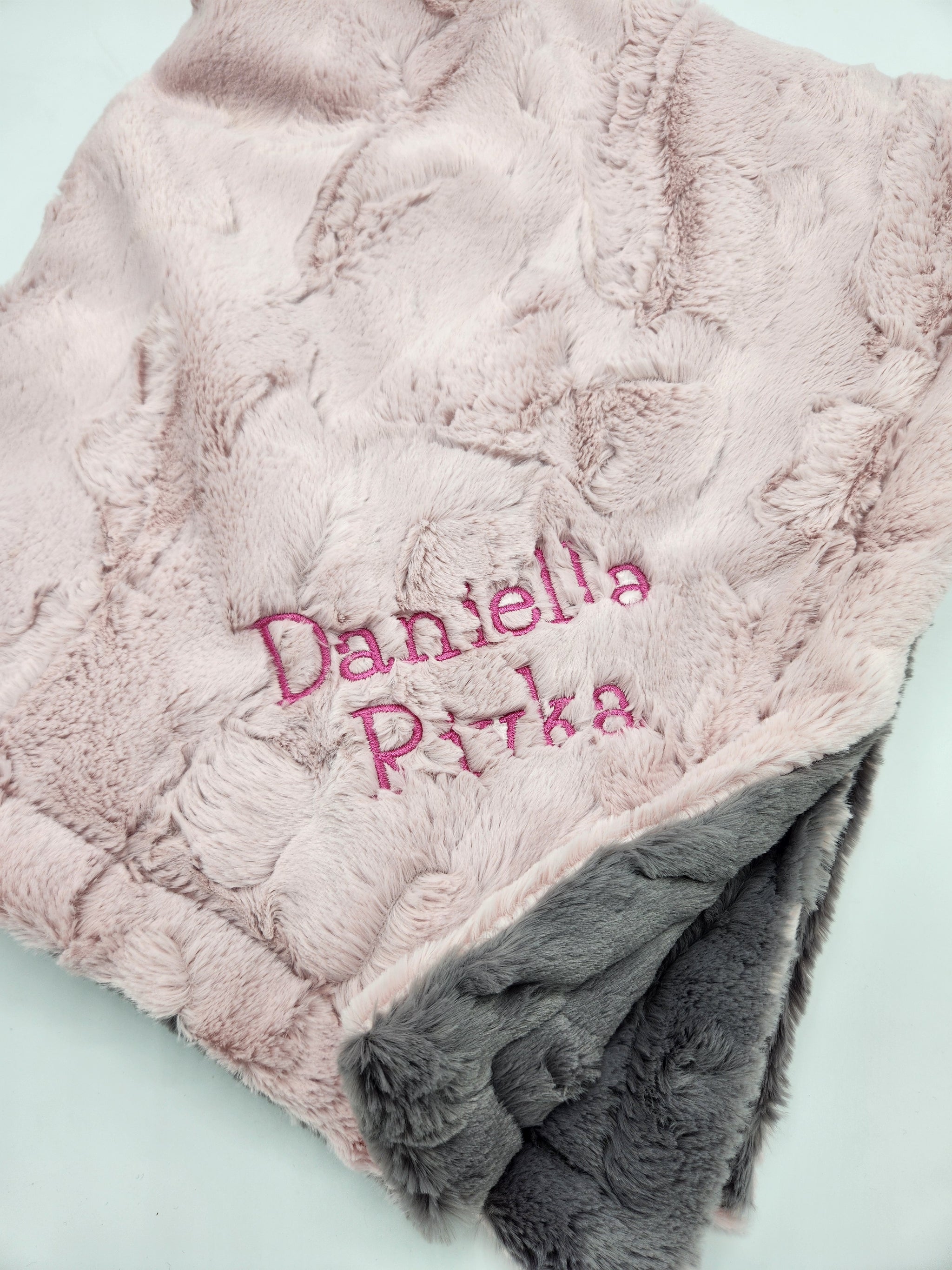 Cozy Blush Pink Gray Girls Minky Blanket