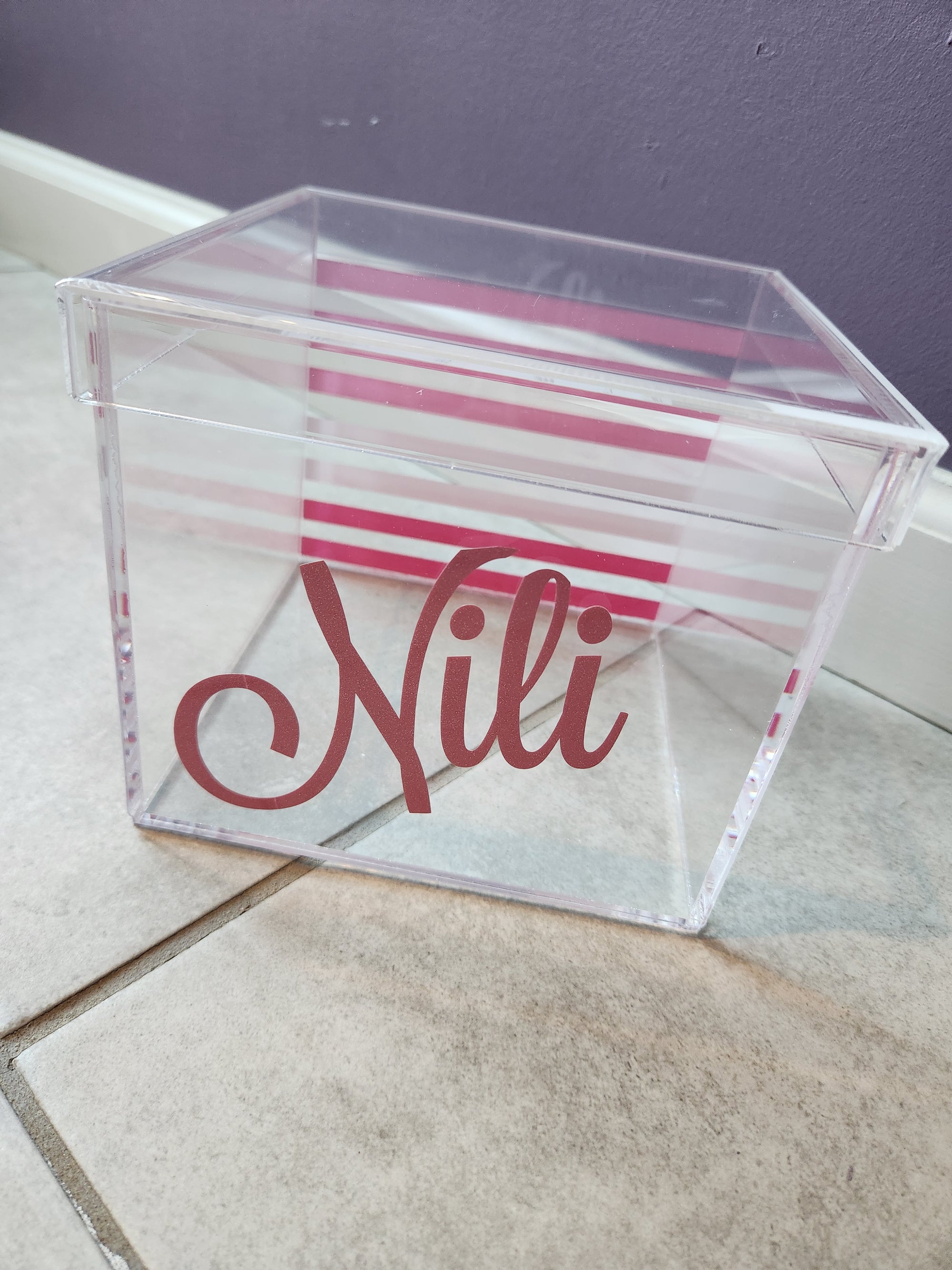 Ombre Stripes and Cloud Hearts Lucite Box