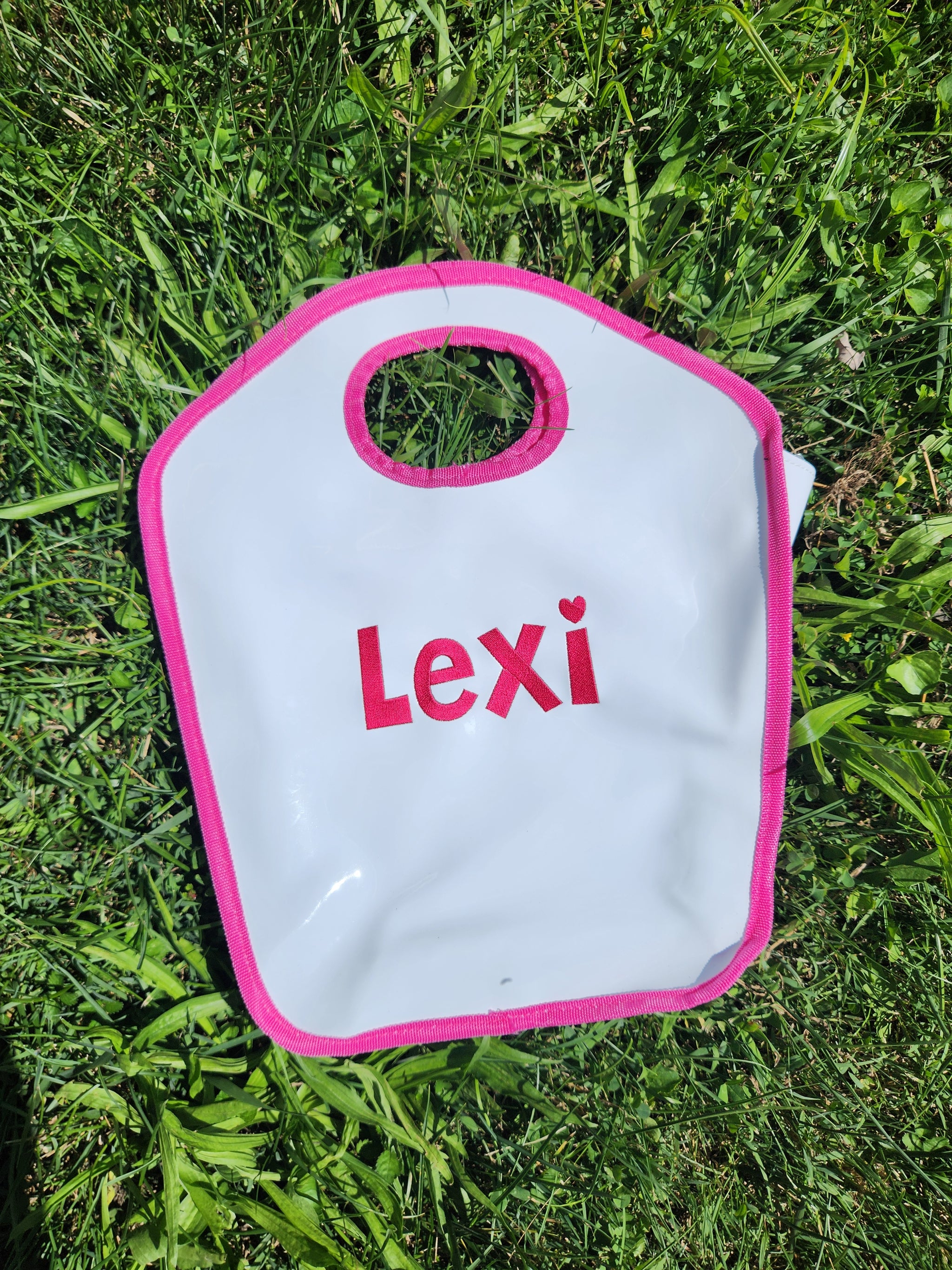 White and Hot Pink Vinyl Keyhole Bag