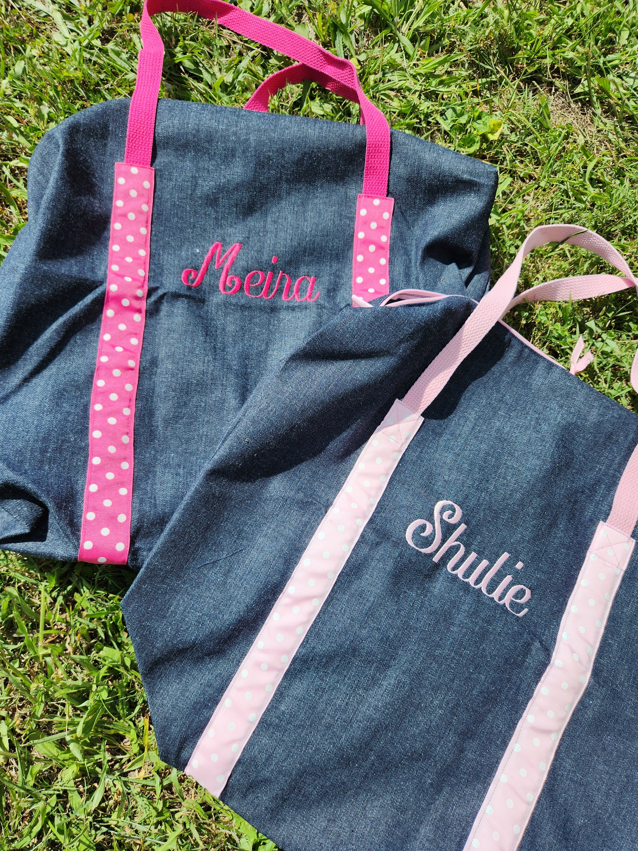 Denim and Light Pink Polka Dots Duffle