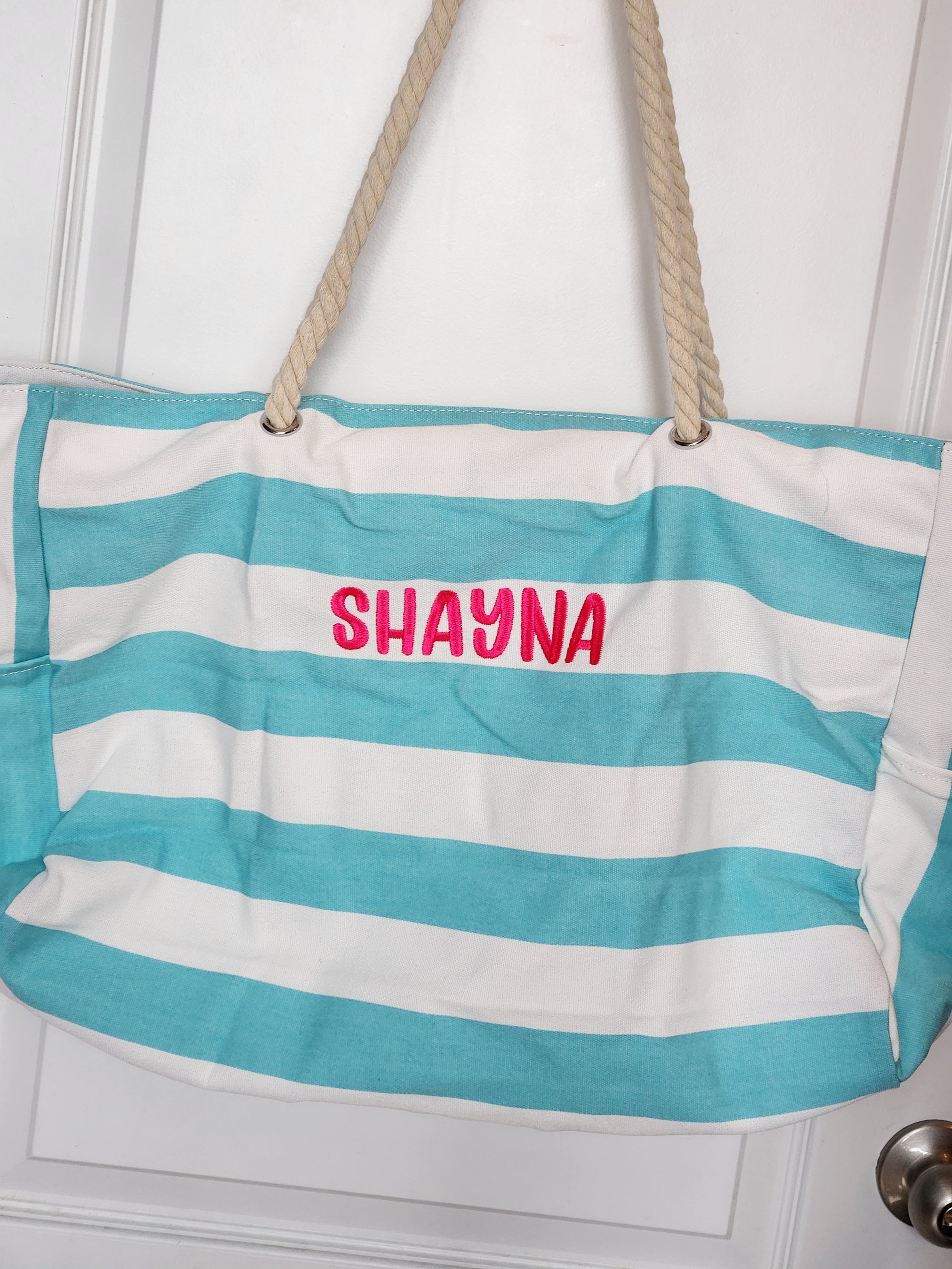 Light Blue and White Beach Bag