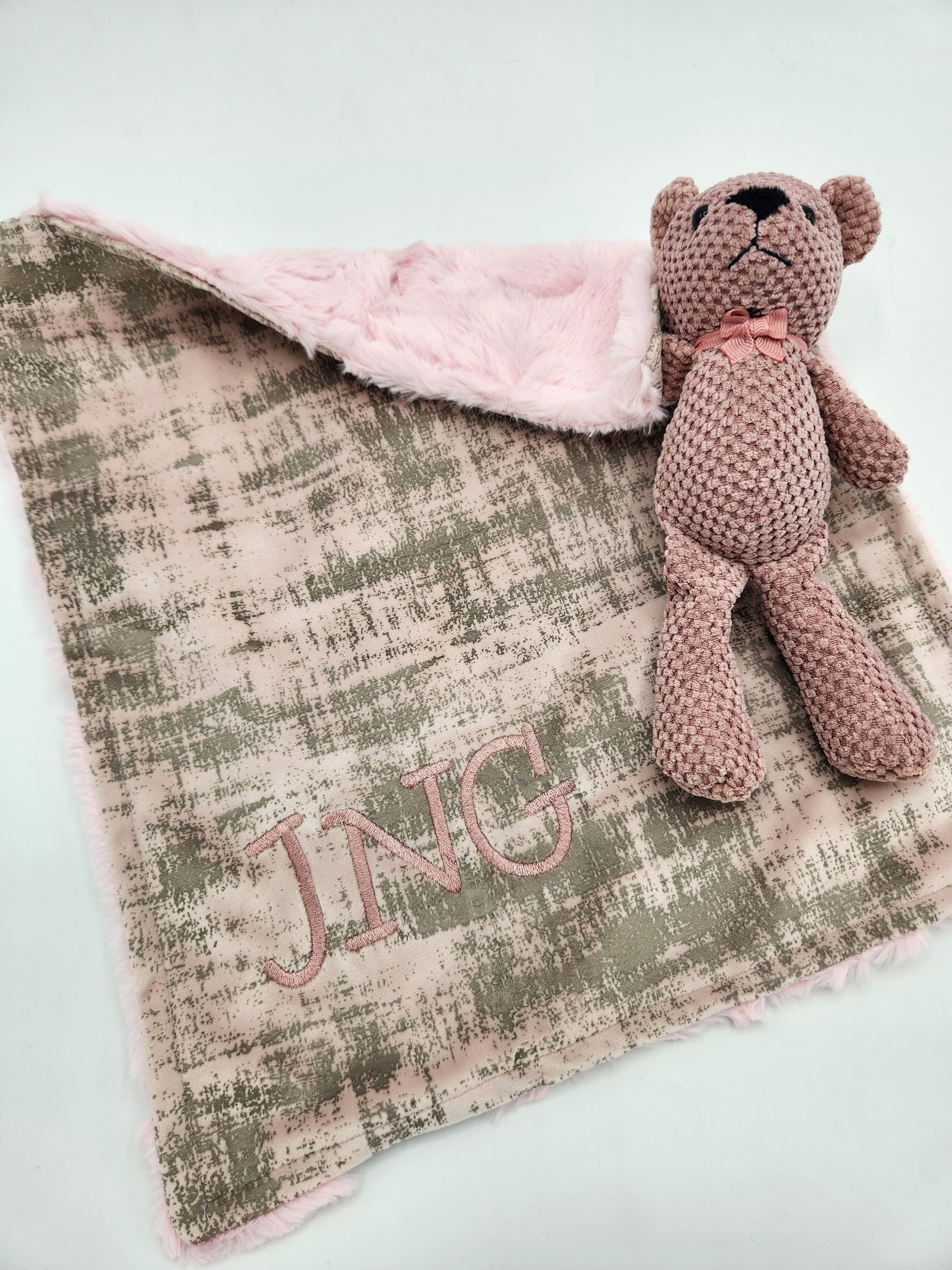 Vintage Pink Suede & Luxe Pink Lovie With Teddy Bear