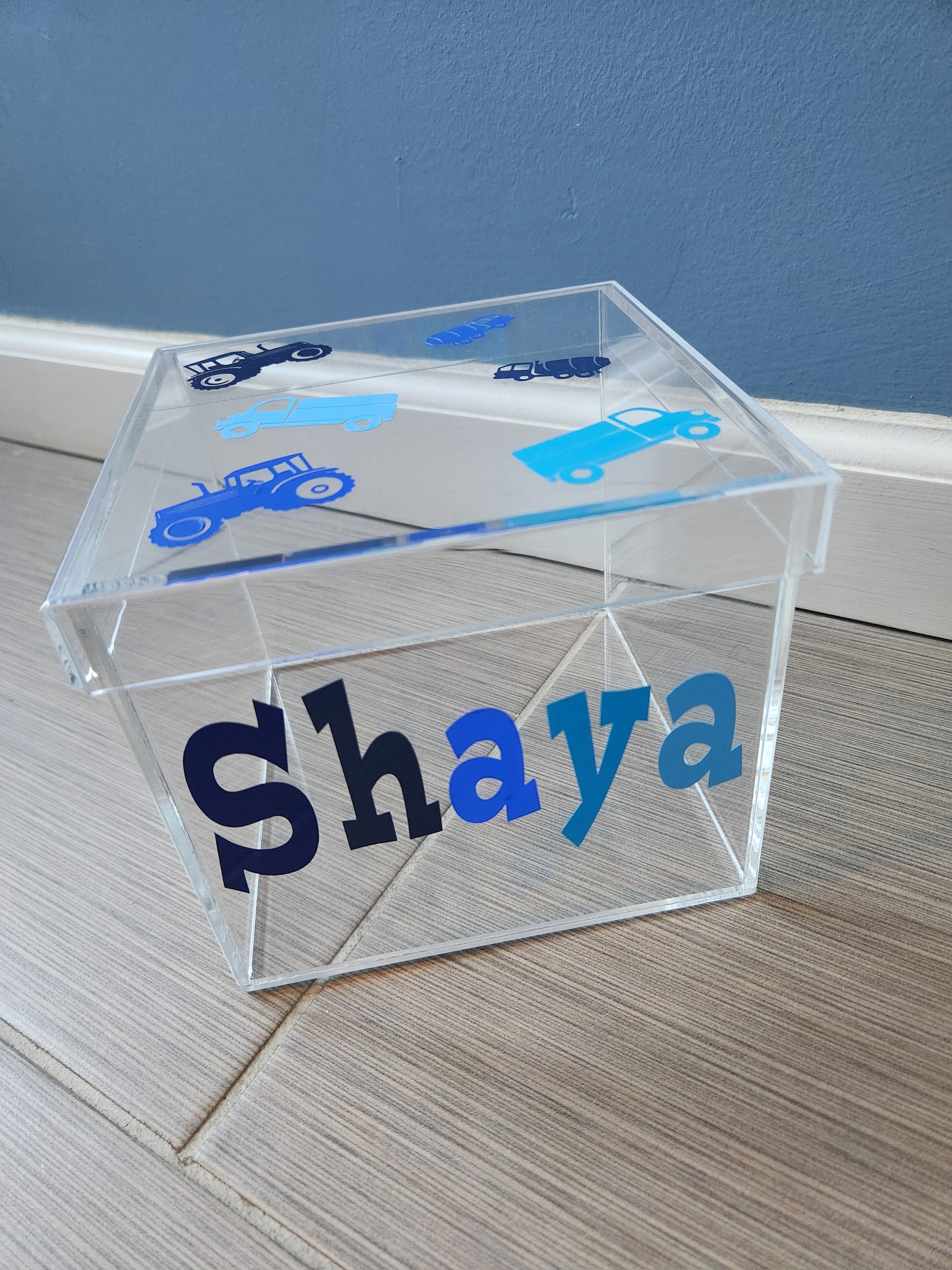 Ombre Name and Vehicles Lucite Box