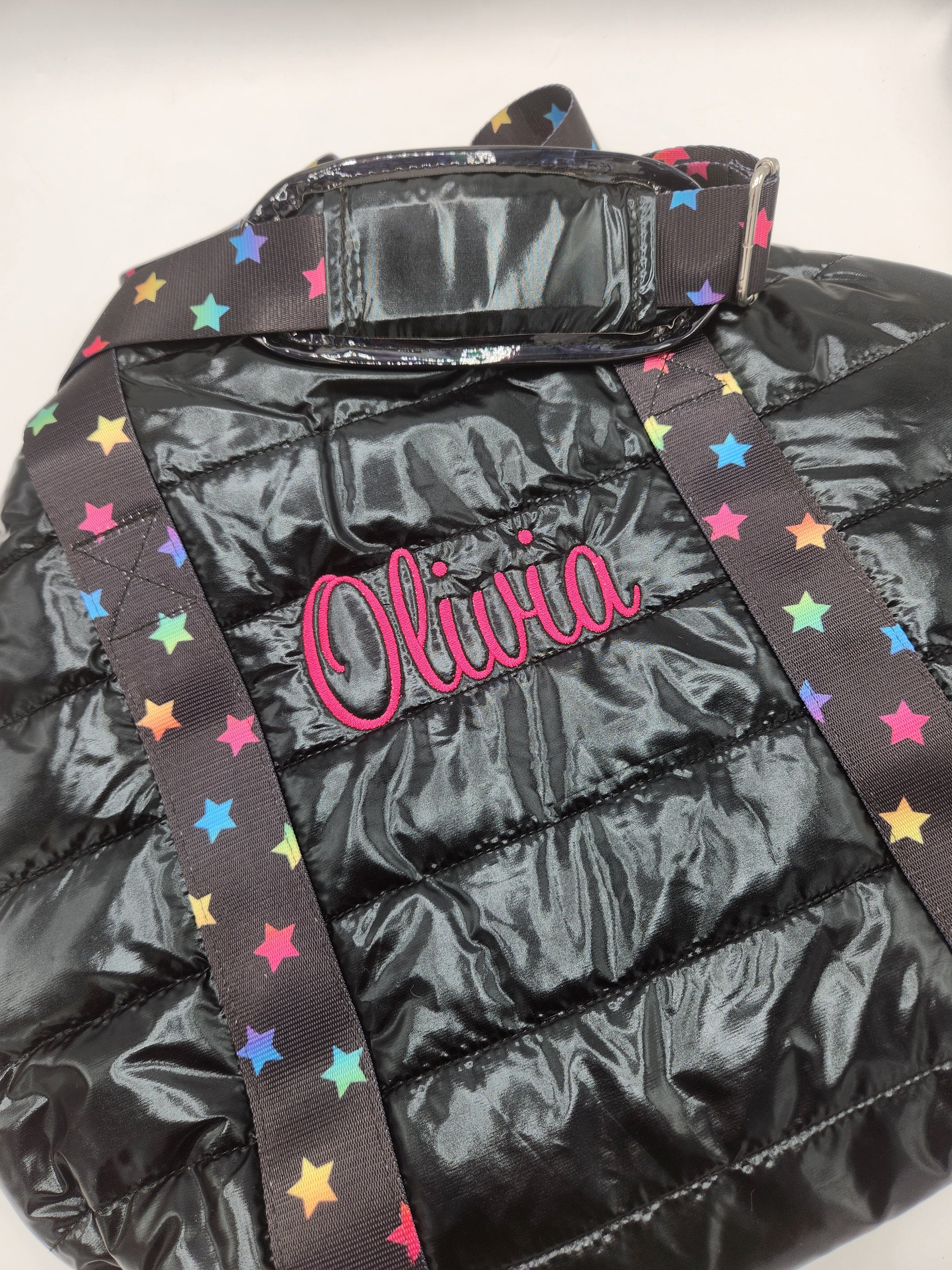 Black Puffer Duffle Scatter Star Strap