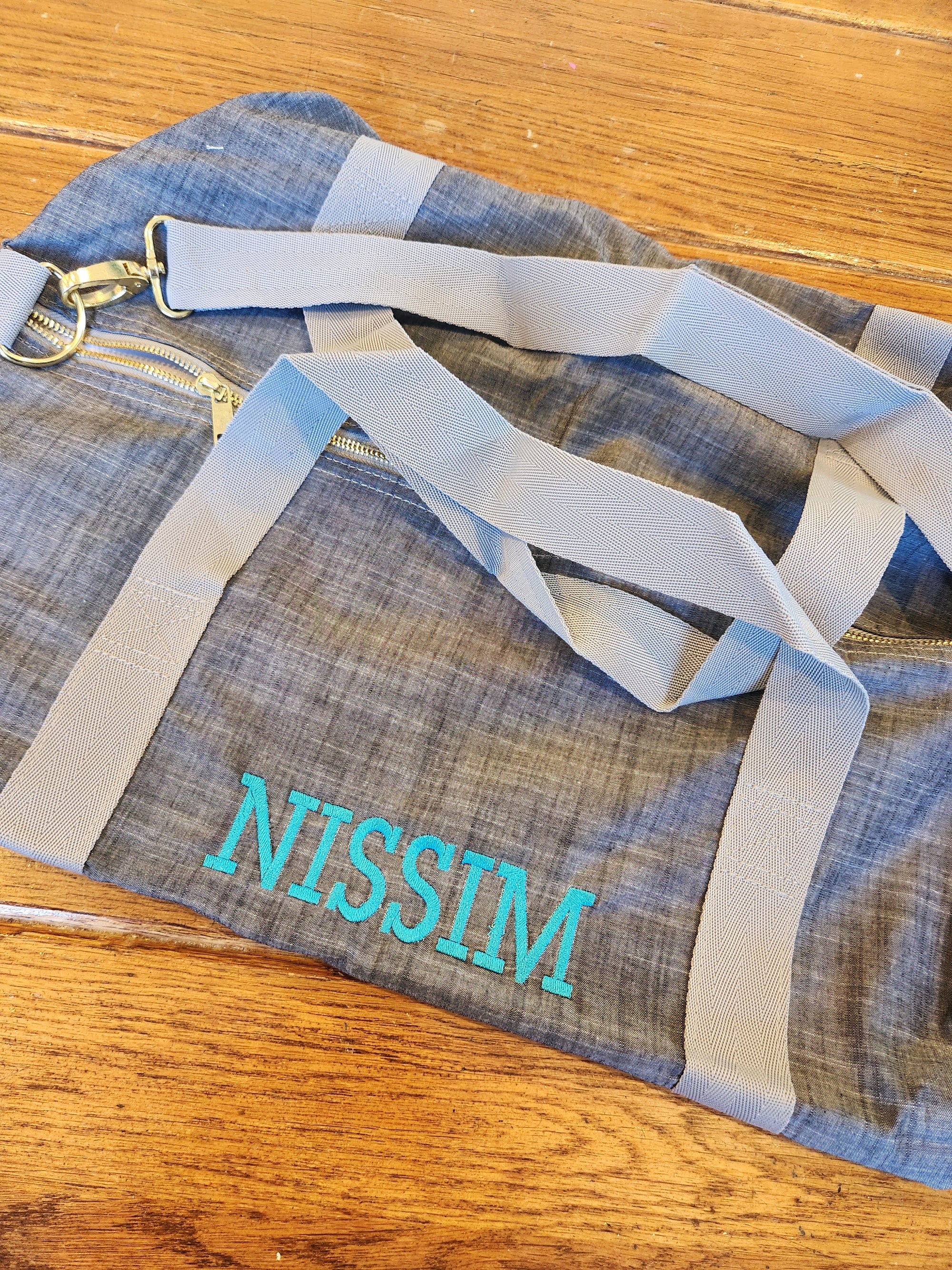 Gray Chambray Weekender Duffle