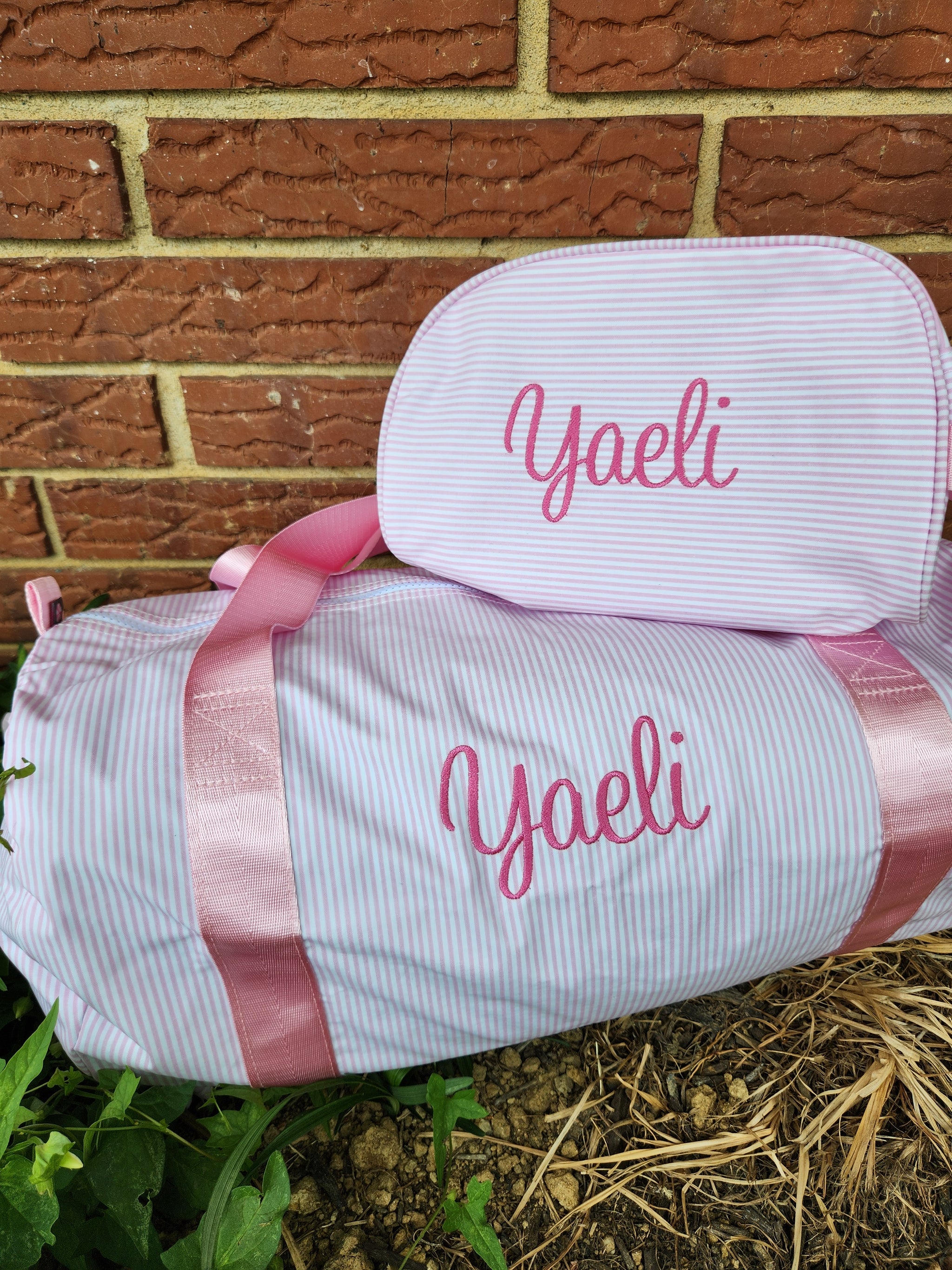 Pink Preppy Strip Glossy Toiletry Bag