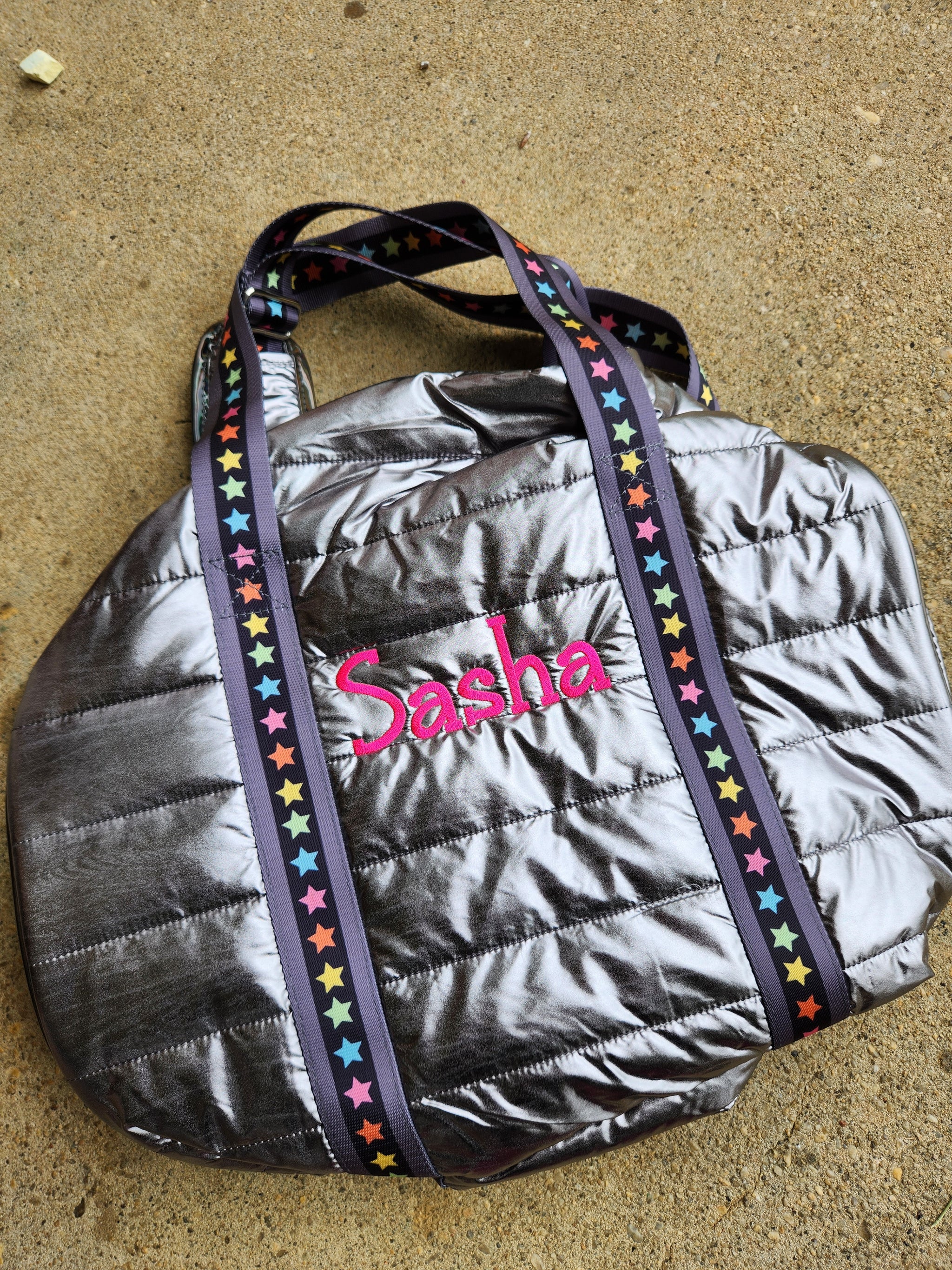 Gunmetal Puffer Duffle w/ Multi Star Straps