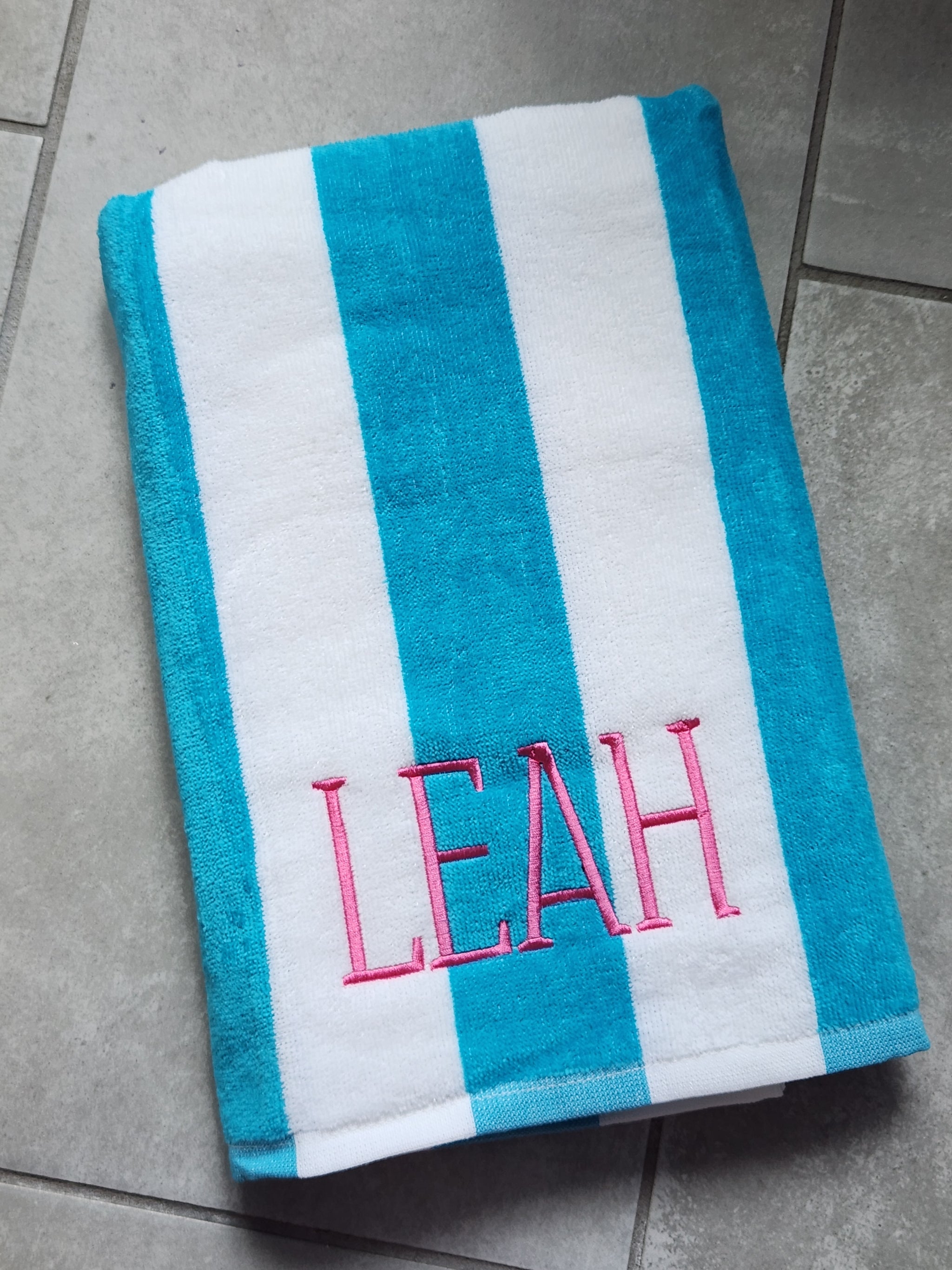 Teal and White Cabana beach adult/kids towel