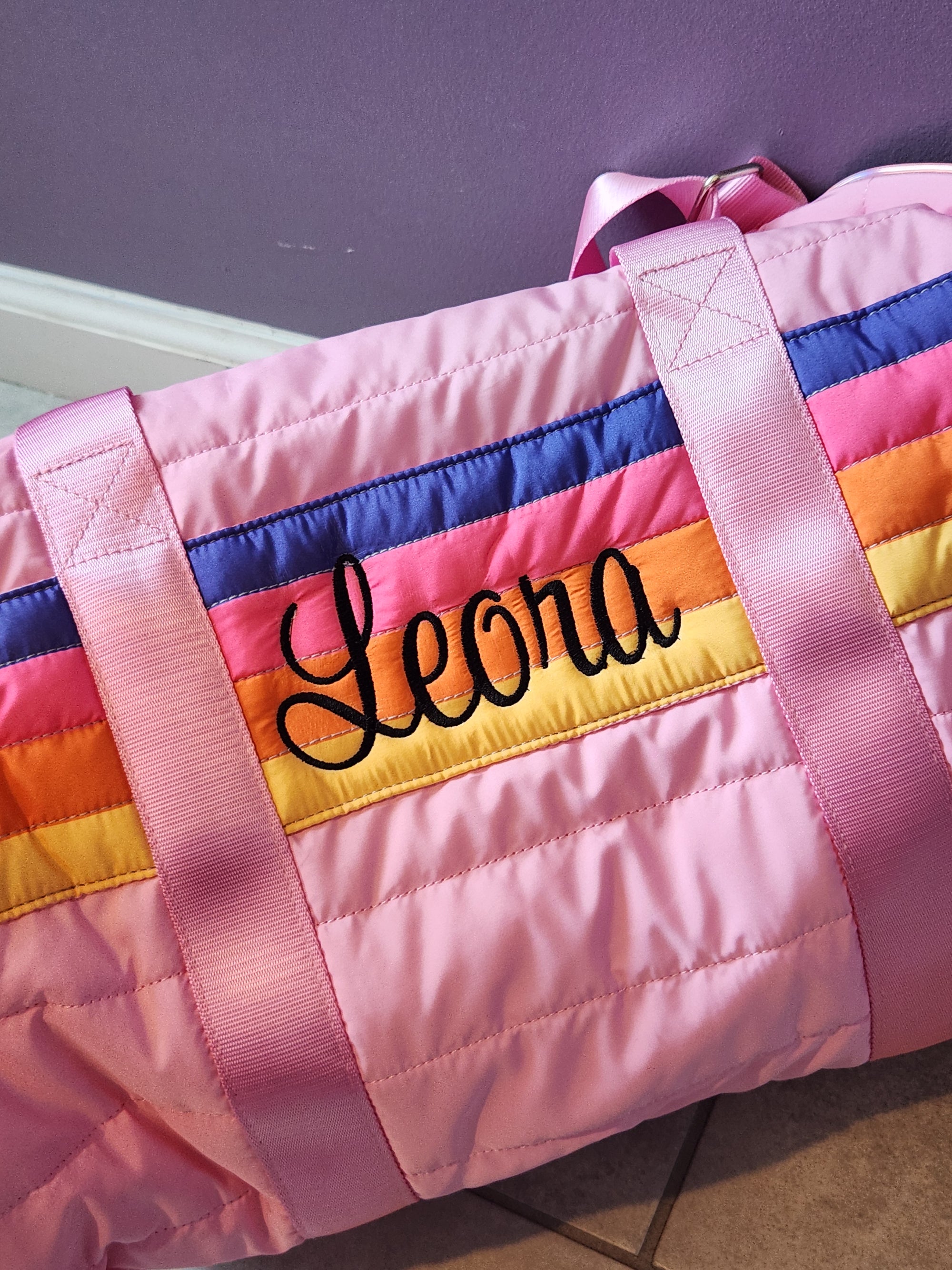 Pink Puffer Duffle Bag Retro Stripes