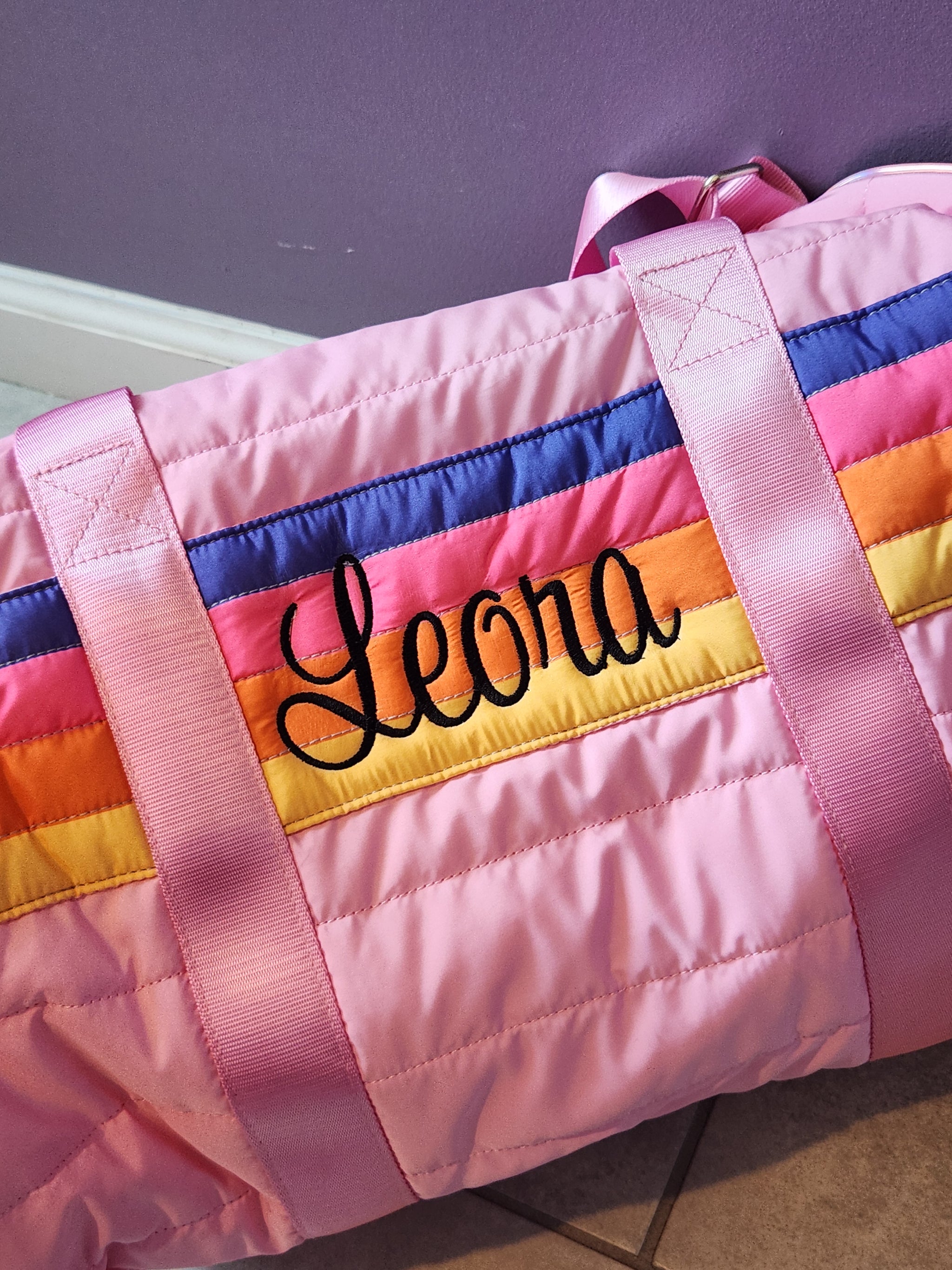 Pink Puffer Duffle Bag Retro Stripes